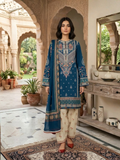 Blue-Pyara Jora Lawn Embroidered Stitched 3-Piece Suit-Dure-Fishan