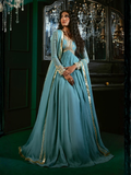 Sky Blue-Hani & Umaima Chiffon Embroidered Pishwas-Aasmani