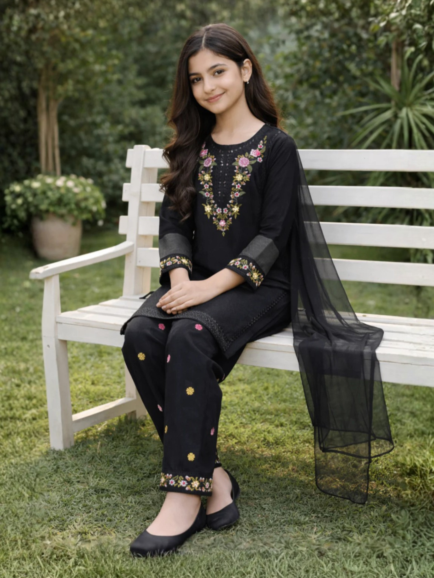 Black Lumira PK Chiffon Embroidered Stitched 2-Piece Suit-Abayan