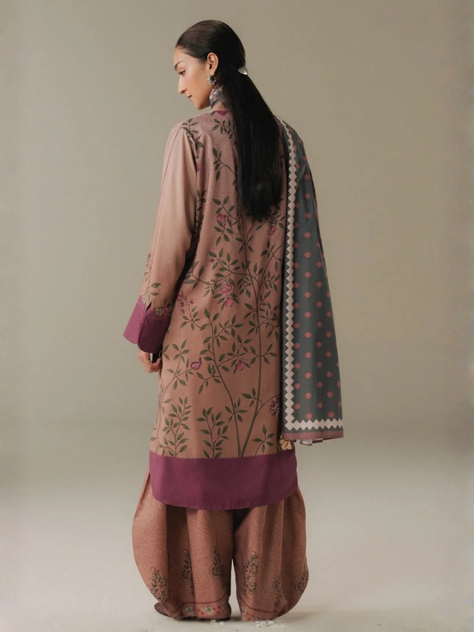 Pink-Coco By Zara Shahjahan Linen Printed Unstitched 3-Piece Suit-Sienna Field-4B