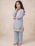 Blue Lumira Cotton Embroidered Stitched 3-Piece Suit-Azure Bloom Kids