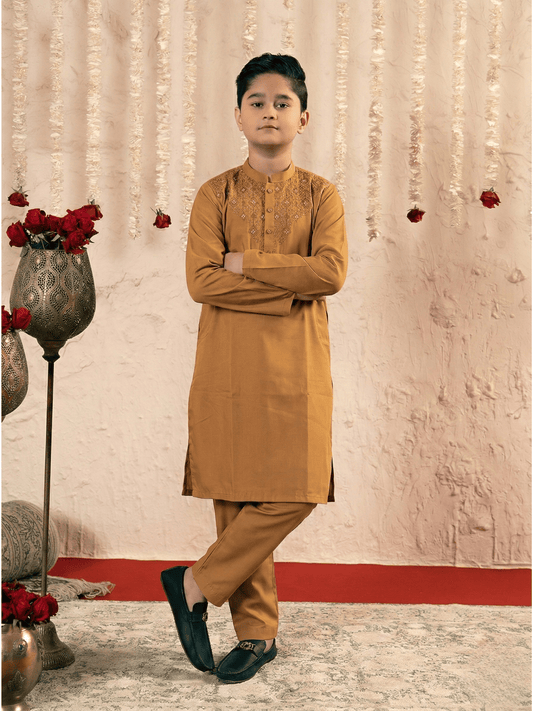 Velvour Boys Wash and Wear Embroidered Stitched Kurta Trouser Set-ART VB165-B