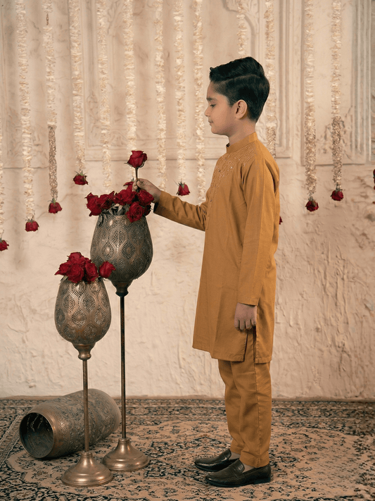 Velvour Boys Wash and Wear Embroidered Stitched Kurta Trouser Set-ART VB165-B