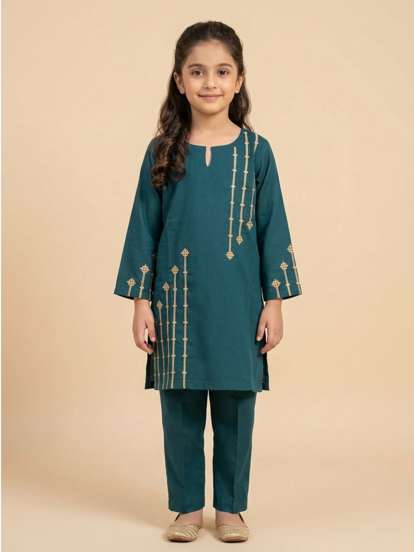 Velvour Girls Cotton Embroidered Stitched 2-Piece Suit-VG181-A