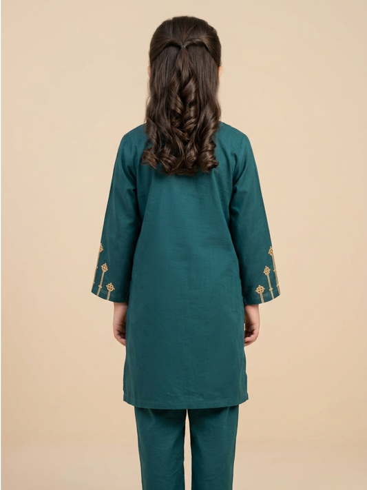 Velvour Girls Cotton Embroidered Stitched 2-Piece Suit-VG181-A