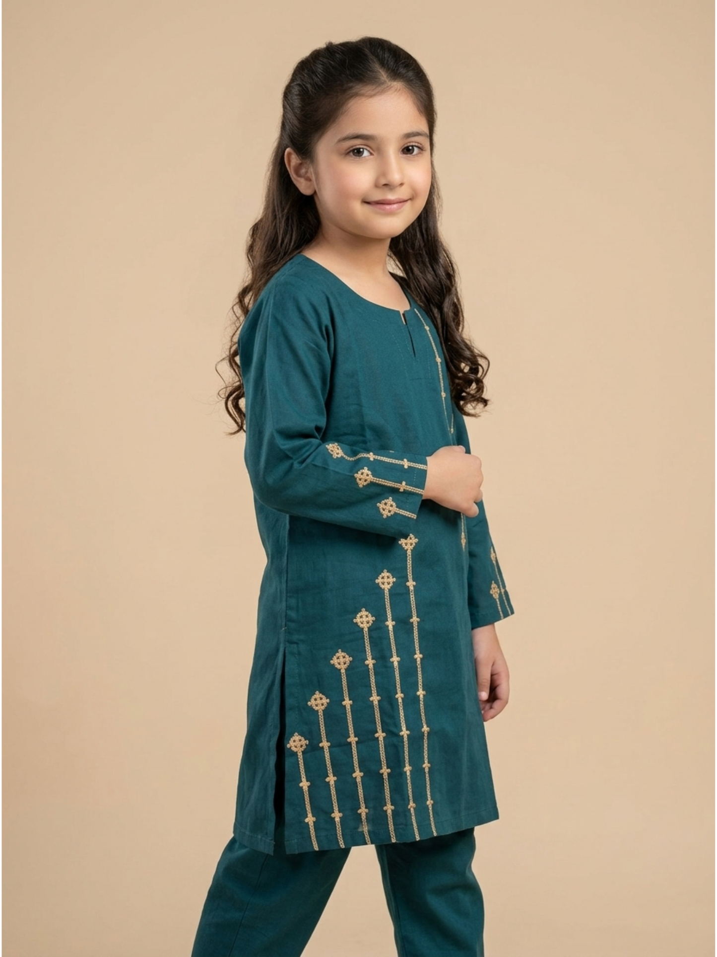 Velvour Girls Cotton Embroidered Stitched 2-Piece Suit-VG181-A
