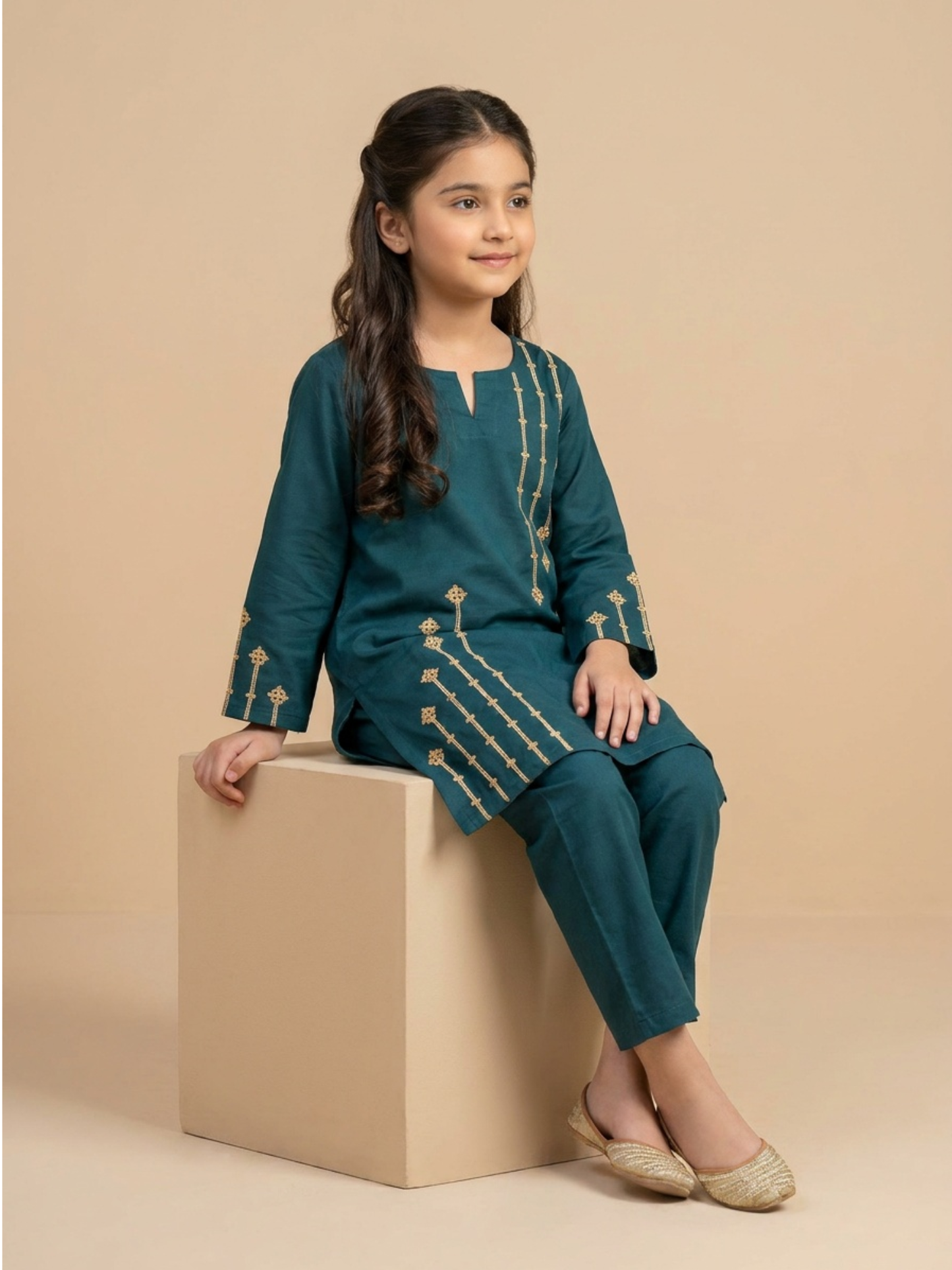 Velvour Girls Cotton Embroidered Stitched 2-Piece Suit-VG181-A