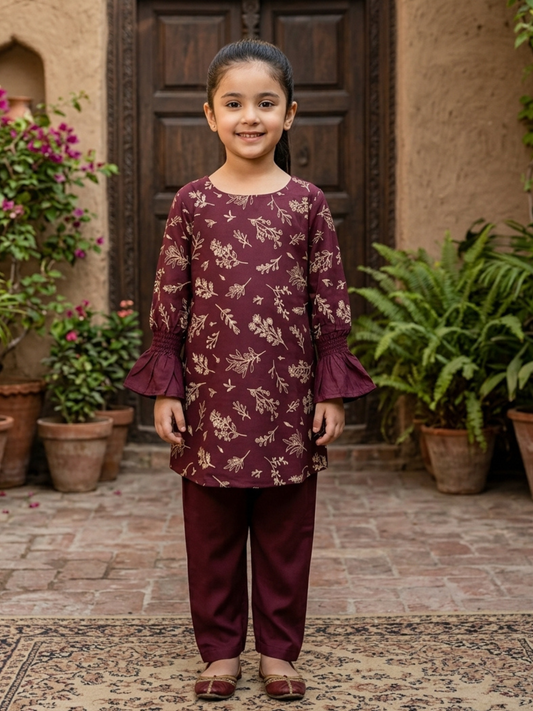 Velvour Girls Viscose Printed Stitched 2-Piece Suit-VG110-B