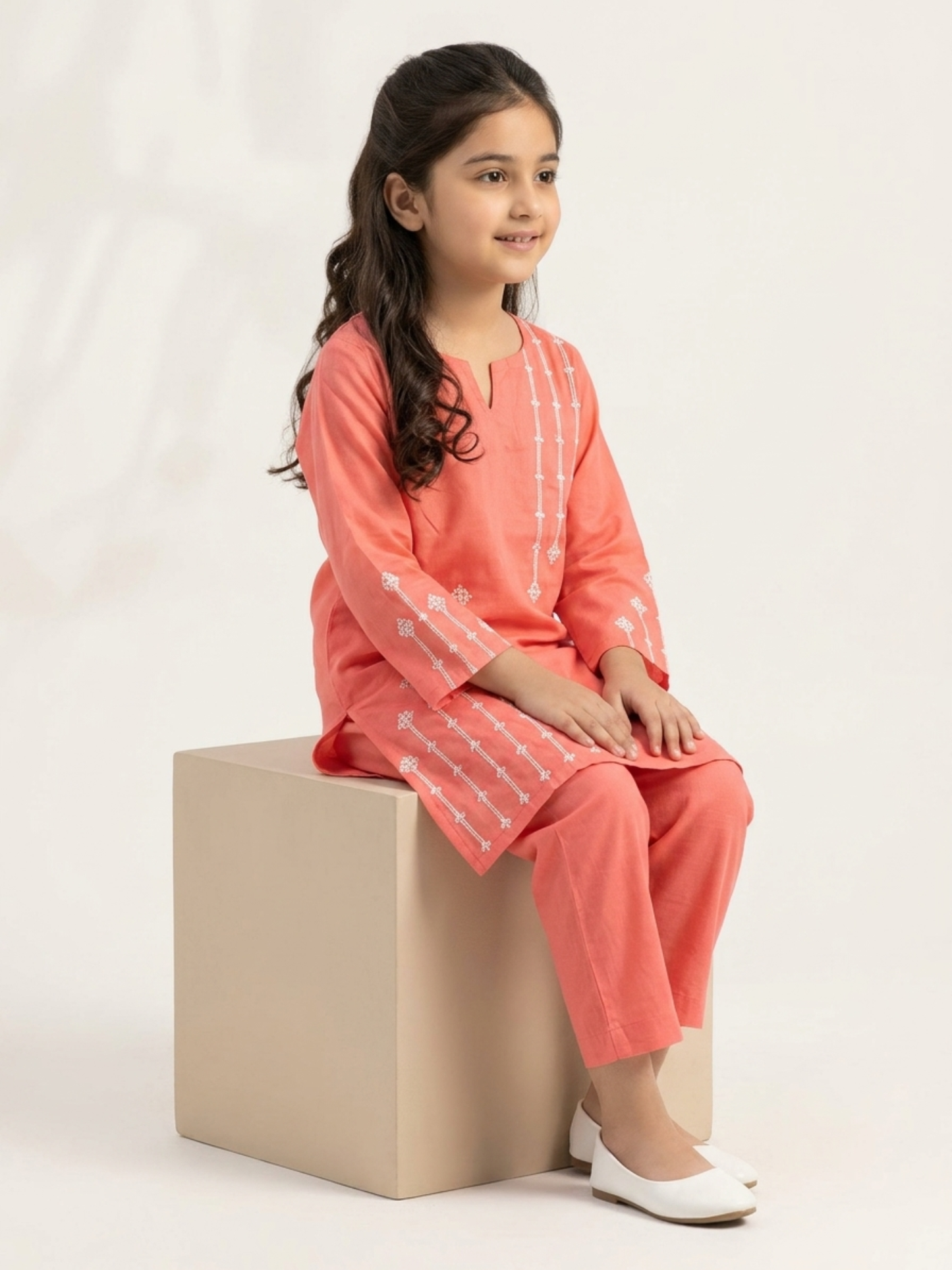 Velvour Girls Cotton Embroidered Stitched 2-Piece Suit-VG181-B
