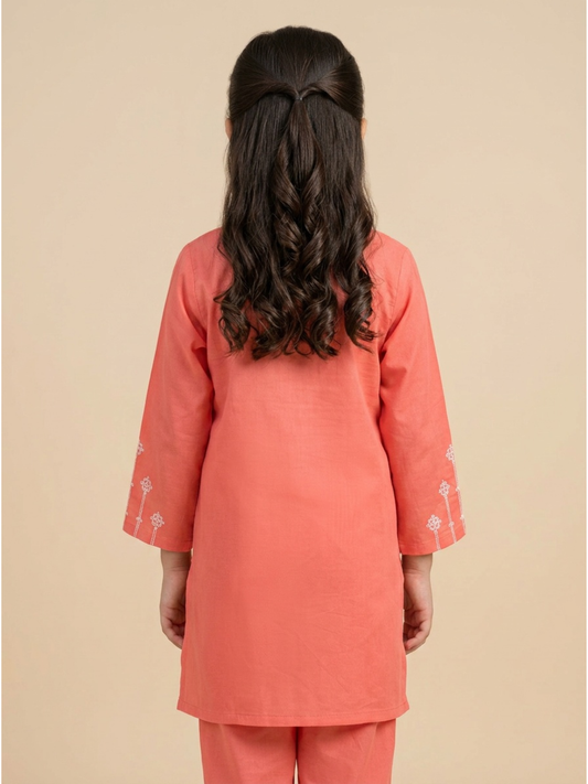 Velvour Girls Cotton Embroidered Stitched 2-Piece Suit-VG181-B