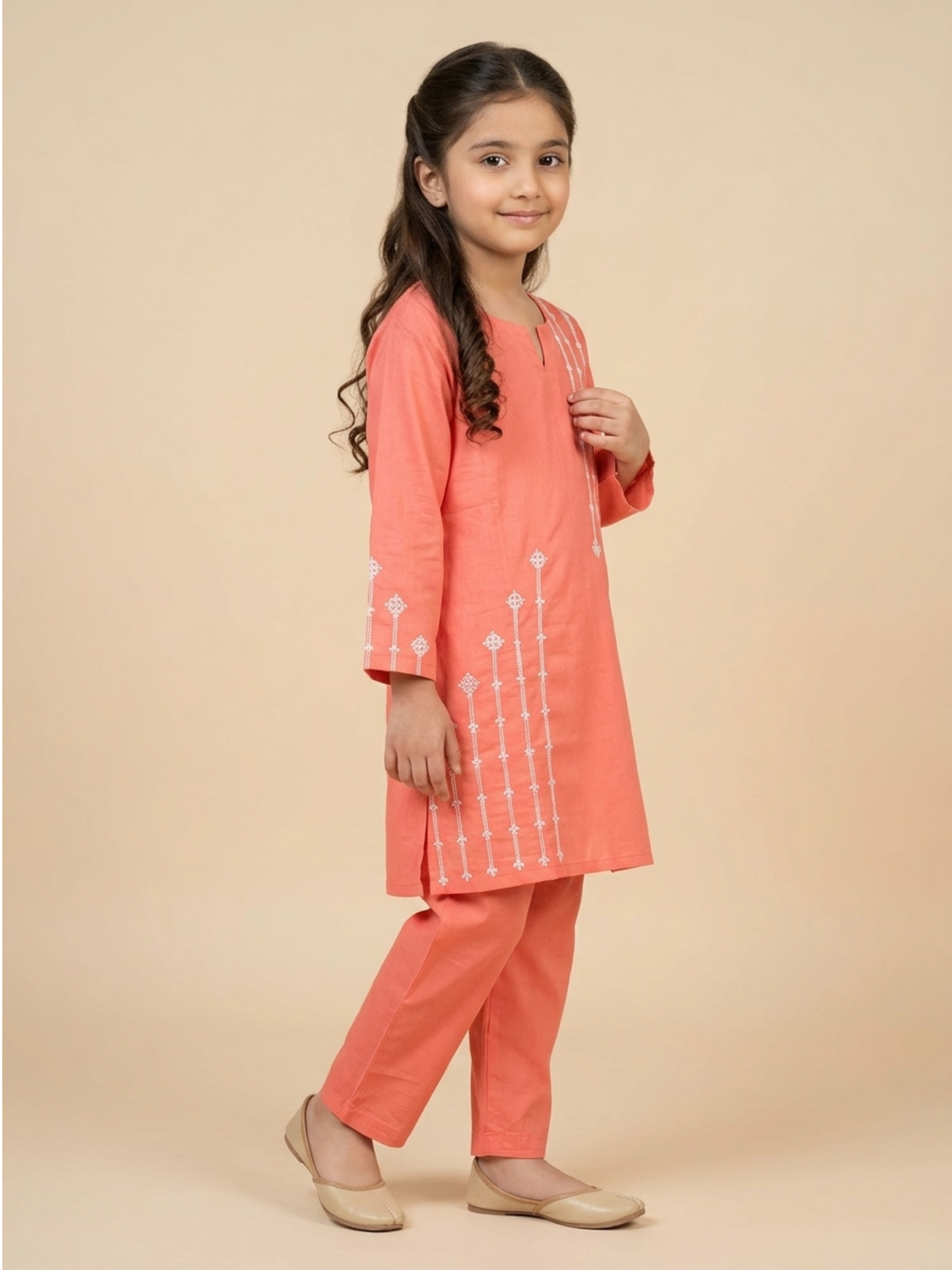 Velvour Girls Cotton Embroidered Stitched 2-Piece Suit-VG181-B