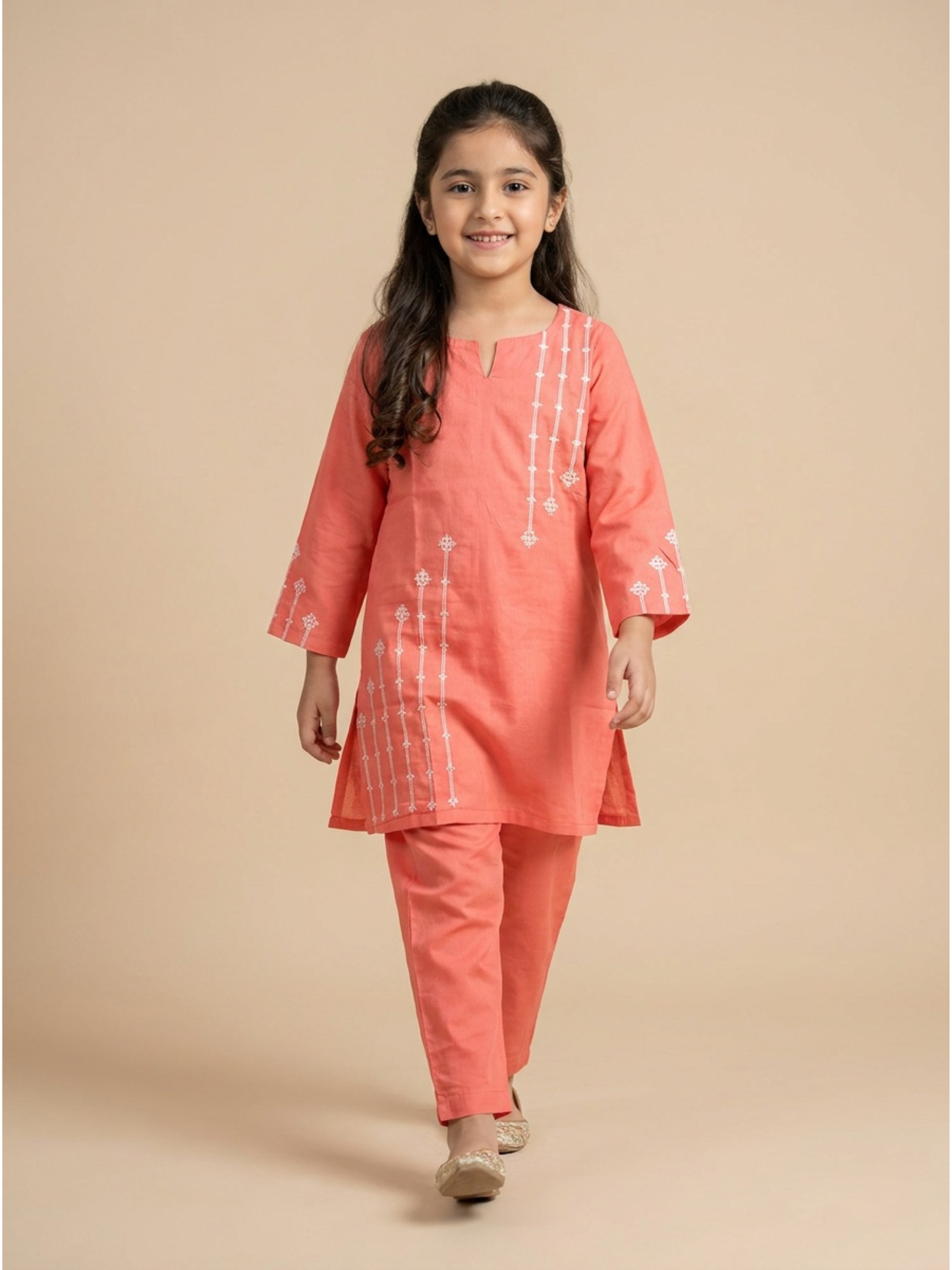 Velvour Girls Cotton Embroidered Stitched 2-Piece Suit-VG181-B