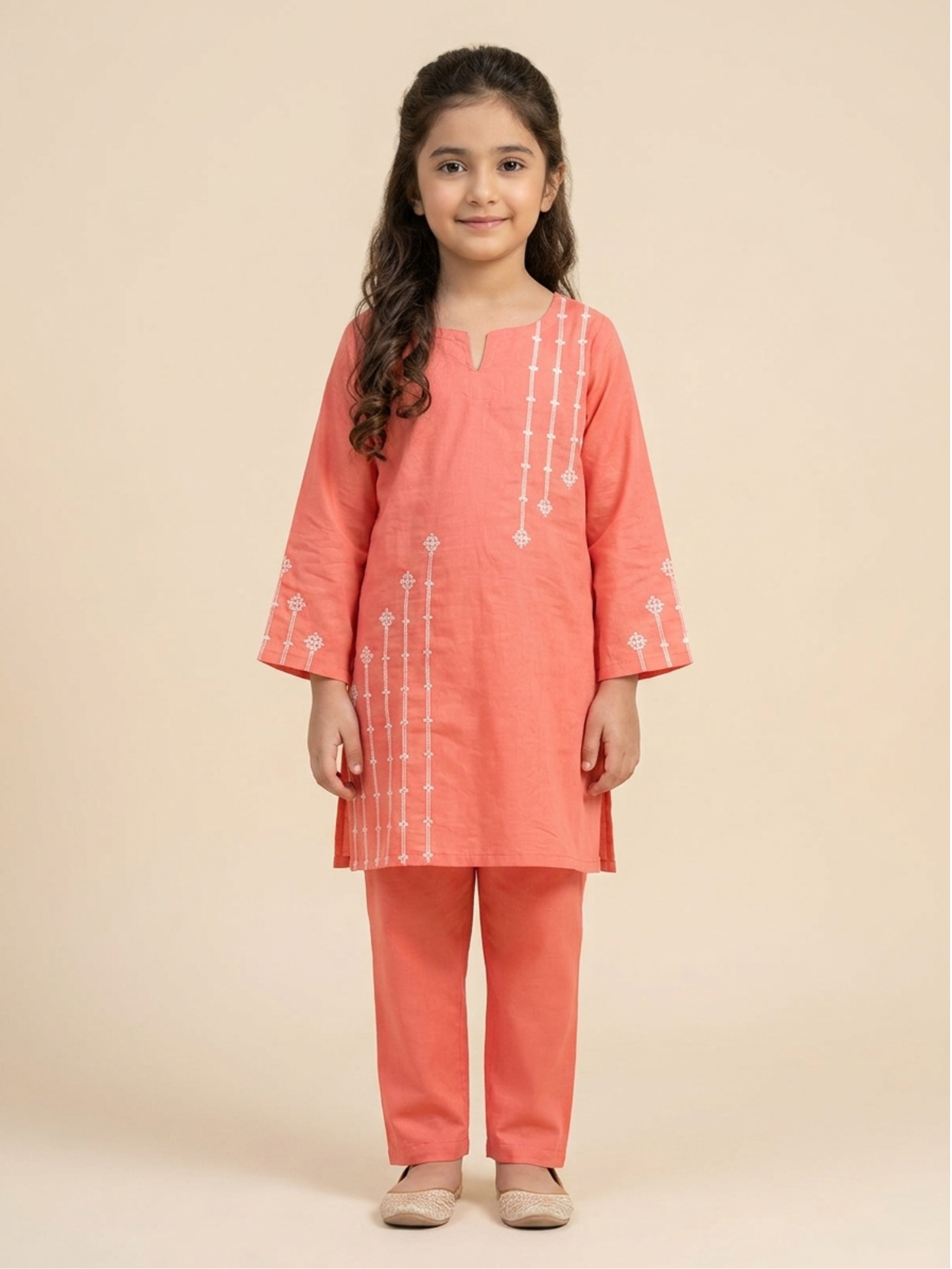 Velvour Girls Cotton Embroidered Stitched 2-Piece Suit-VG181-B