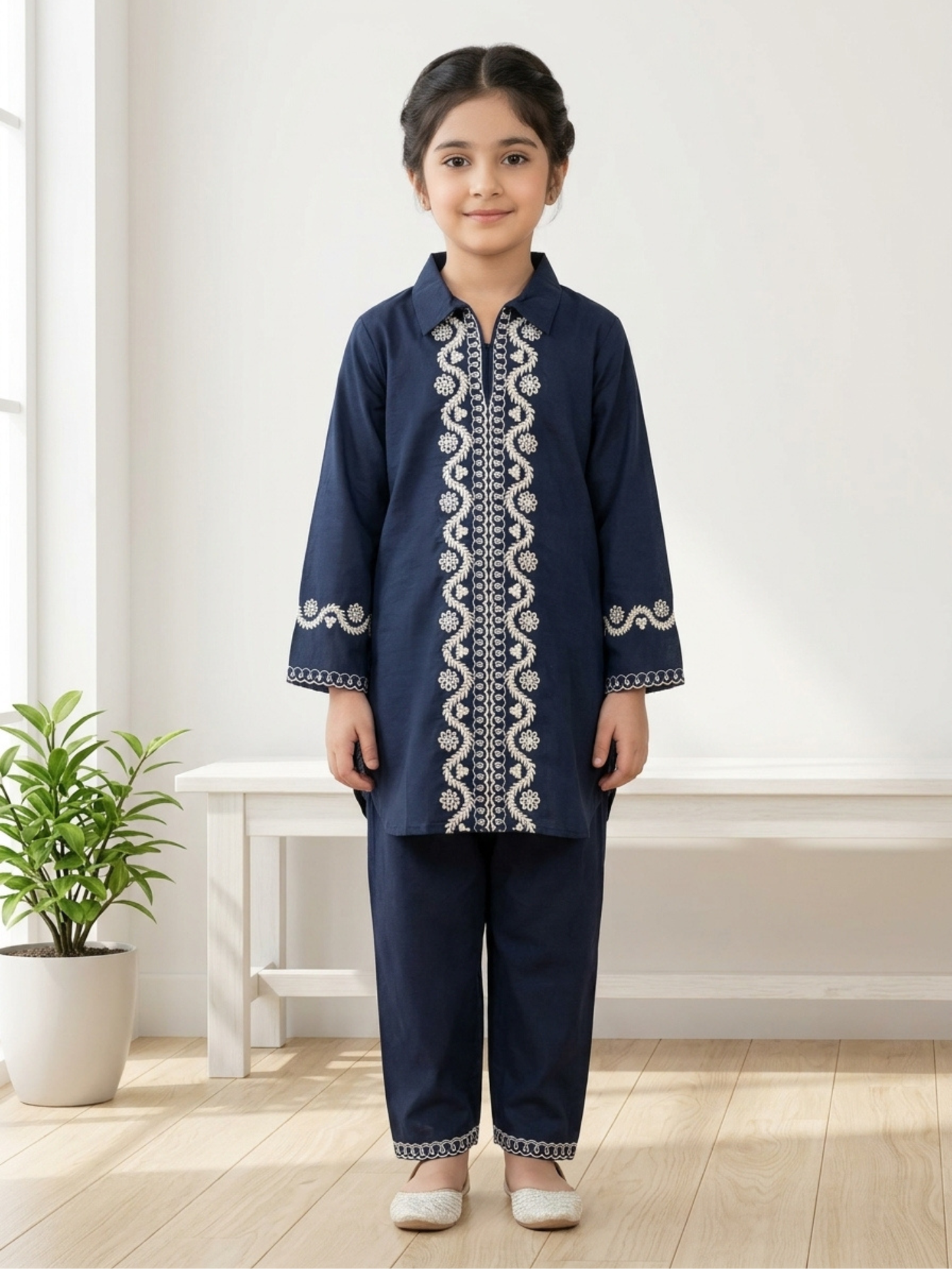 Velvour Girls Cotton Embroidered Co-Ord Set-VG212-A