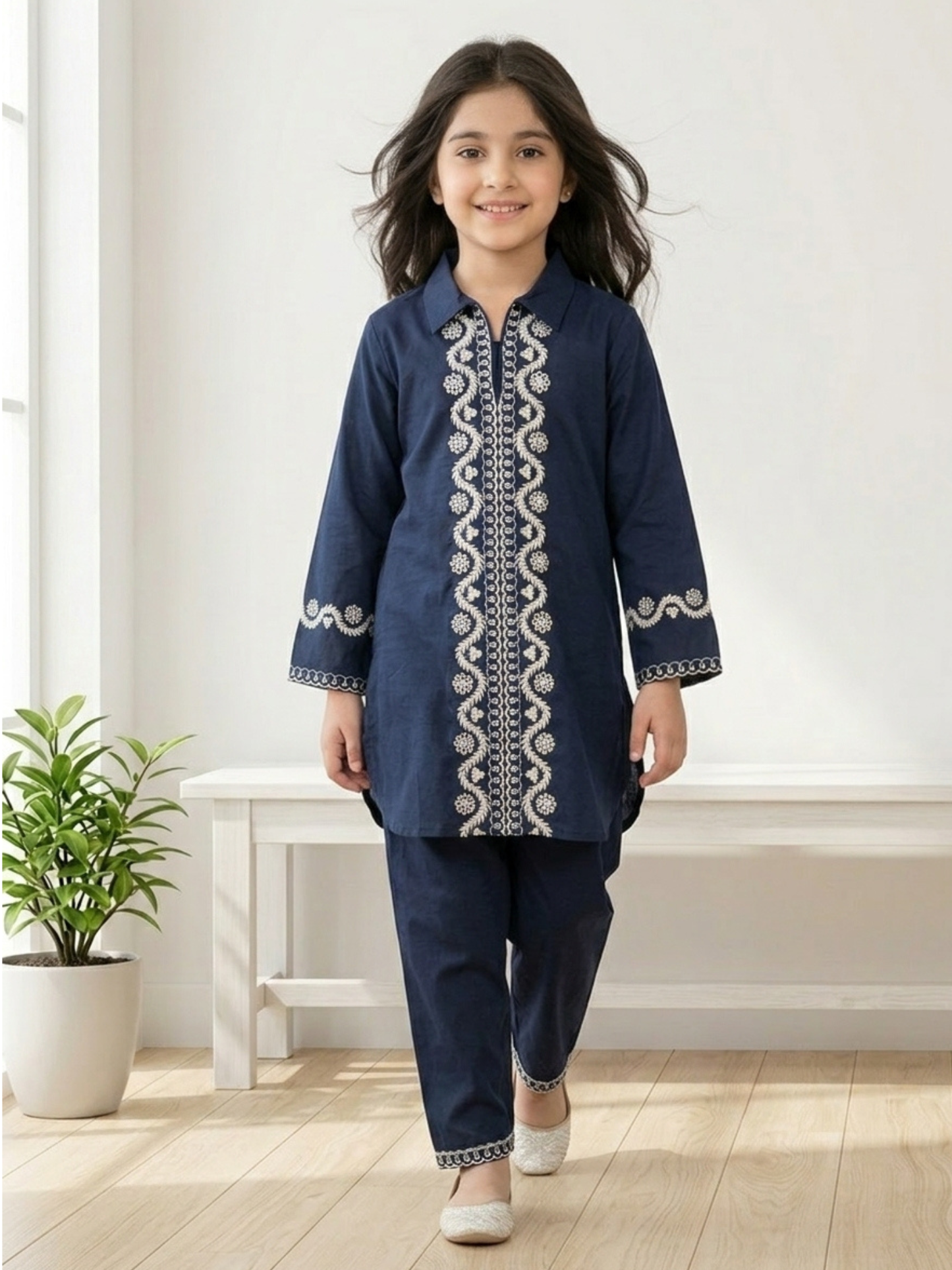 Velvour Girls Cotton Embroidered Co-Ord Set-VG212-A