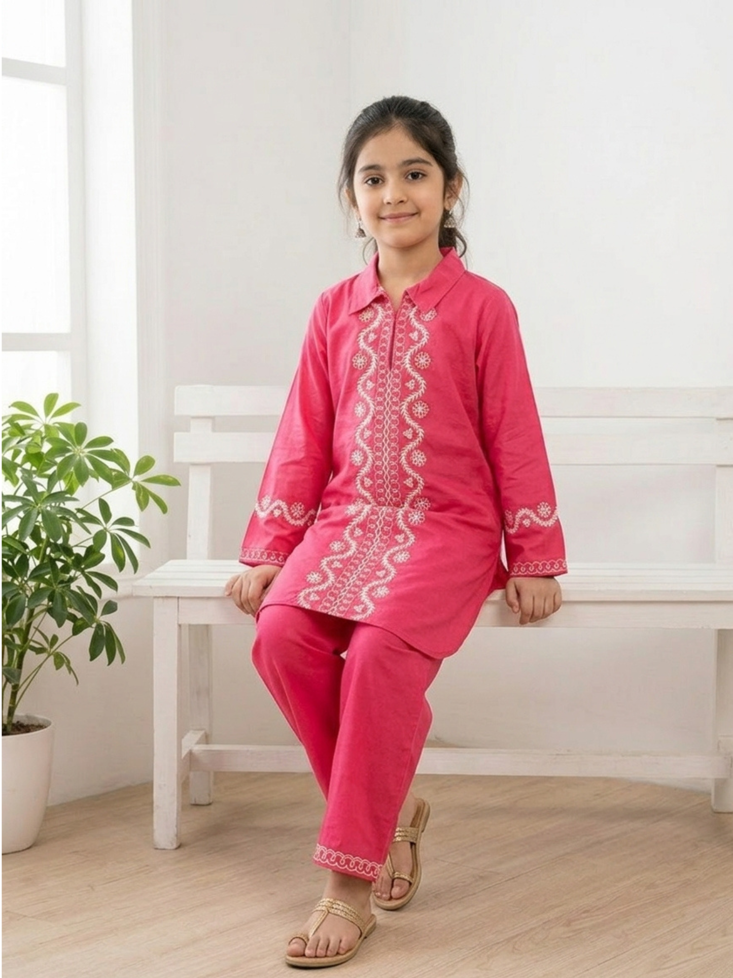 Velvour Girls Cotton Embroidered Co-Ord Set-VG212-B