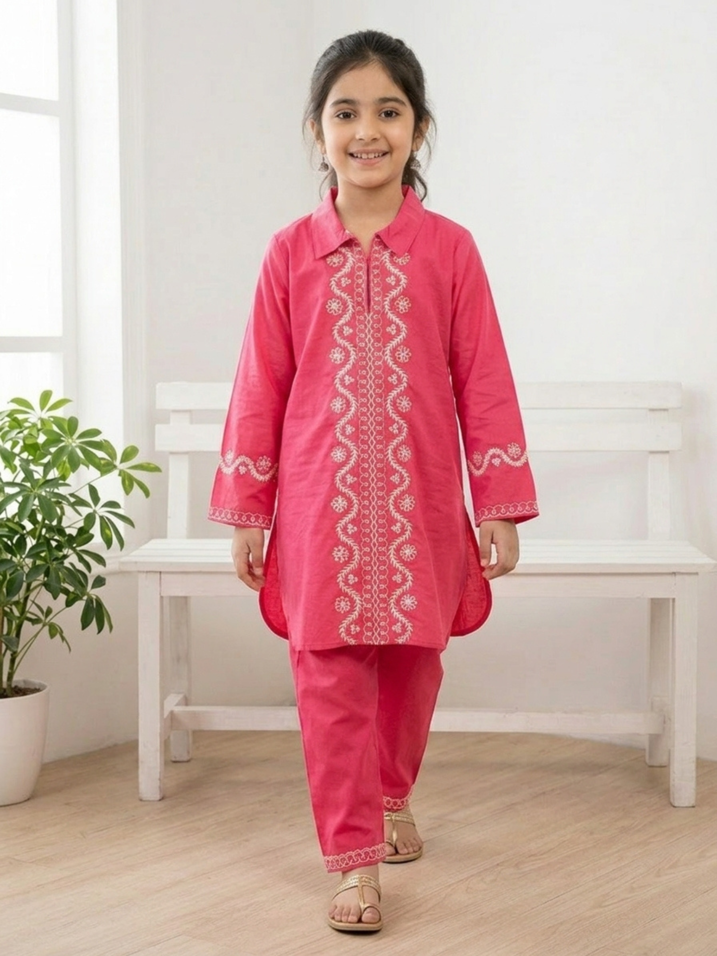 Velvour Girls Cotton Embroidered Co-Ord Set-VG212-B