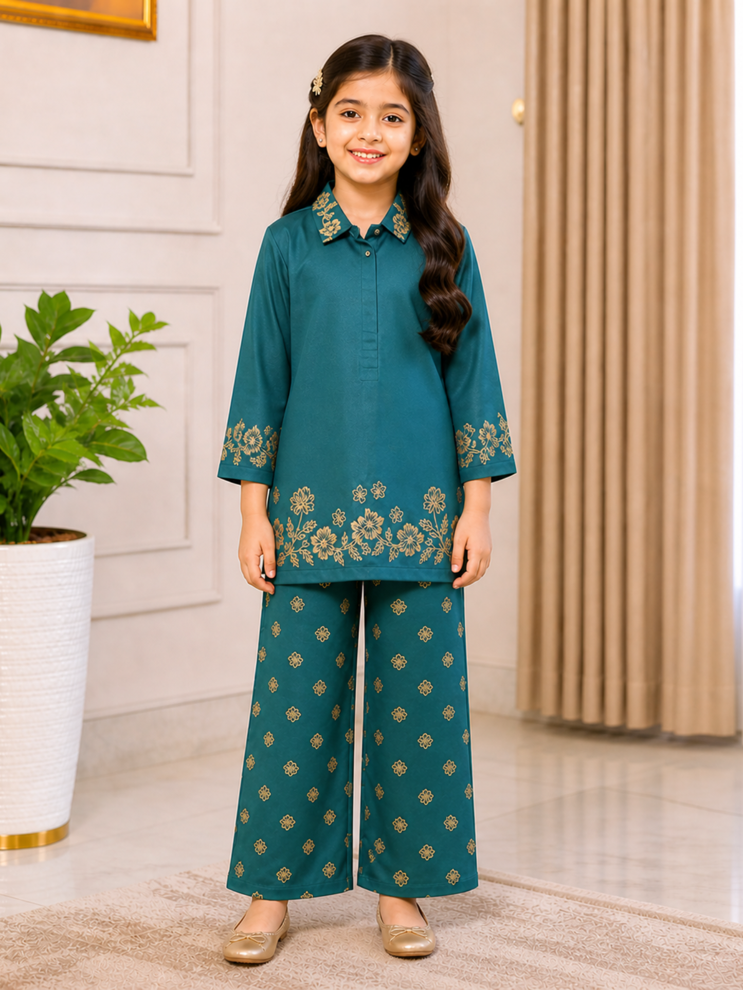 Velvour Girls Cotton Printed Co-Ord Set-VG218-B