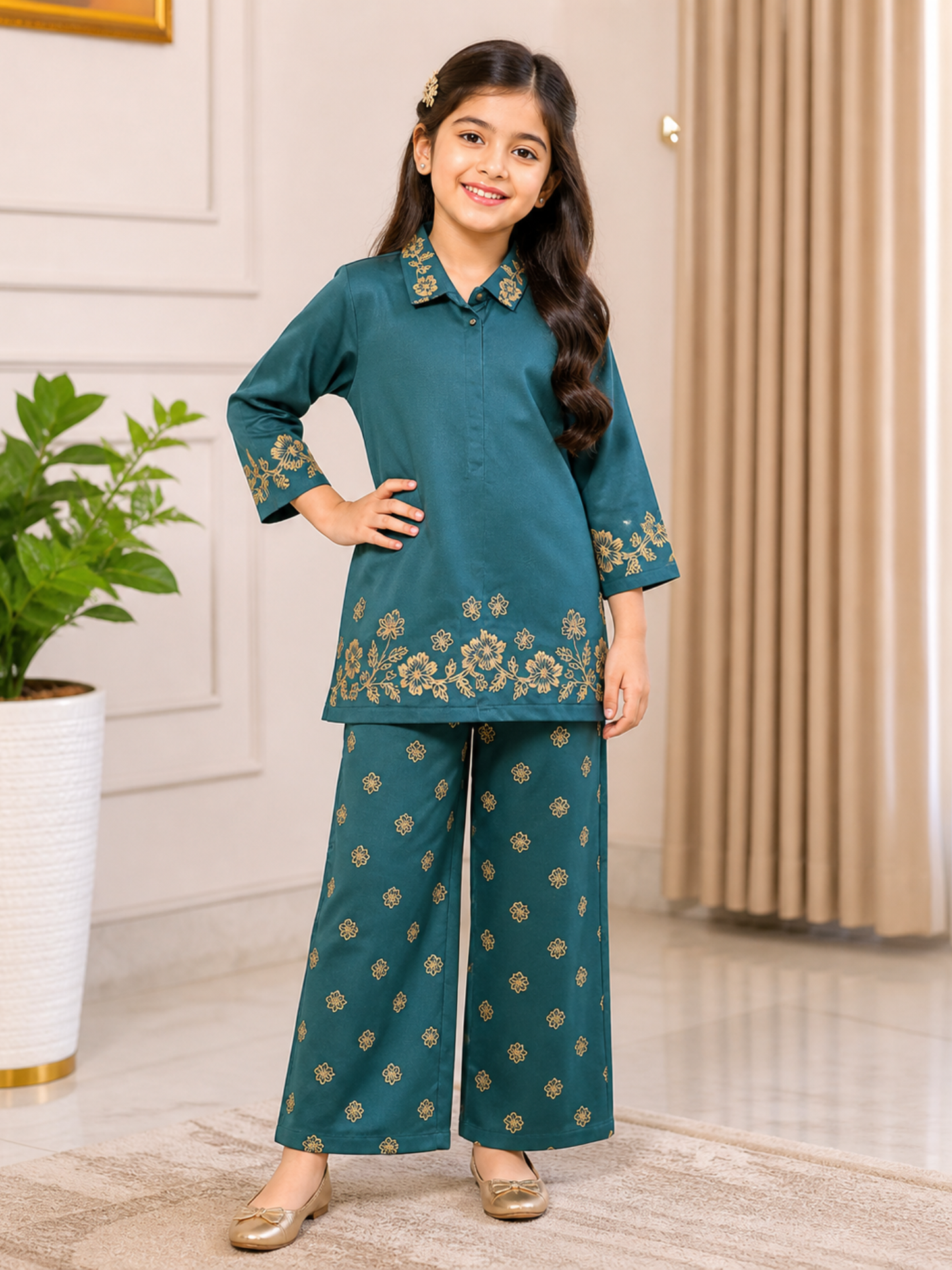 Velvour Girls Cotton Printed Co-Ord Set-VG218-B