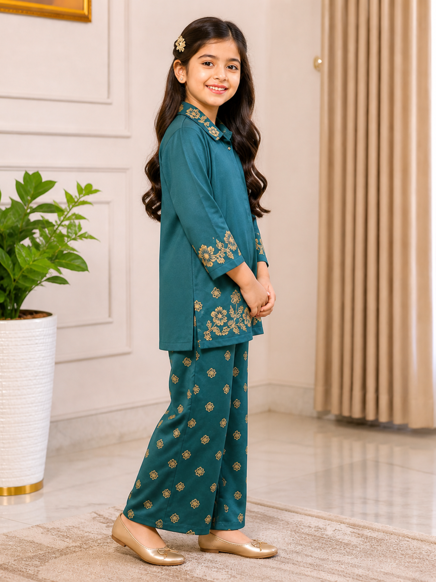 Velvour Girls Cotton Printed Co-Ord Set-VG218-B