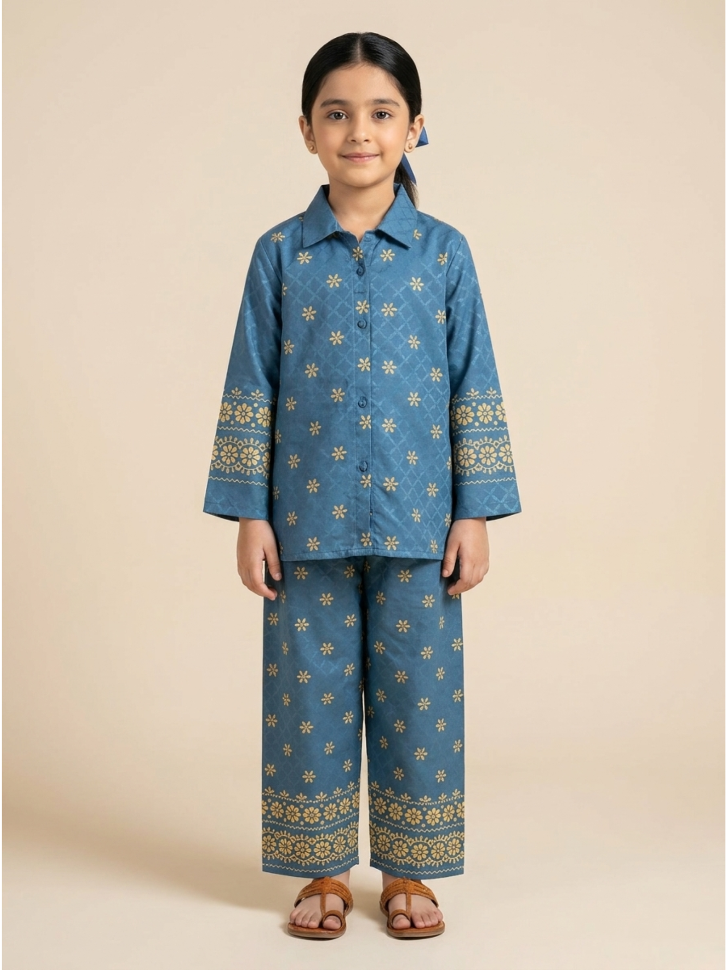 Velvour Girls Jacquard Printed Co-Ord Set-VG219-A