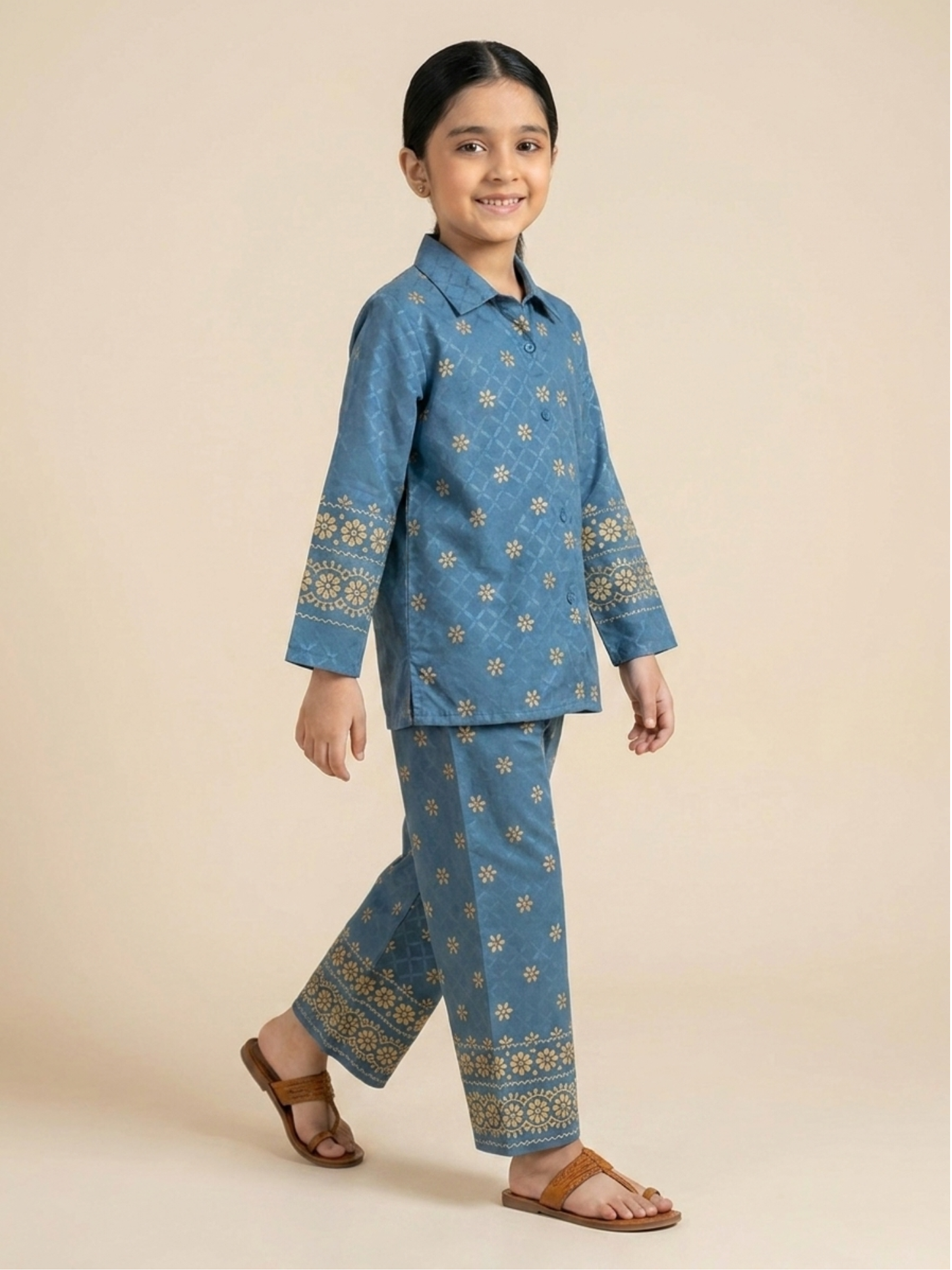 Velvour Girls Jacquard Printed Co-Ord Set-VG219-A