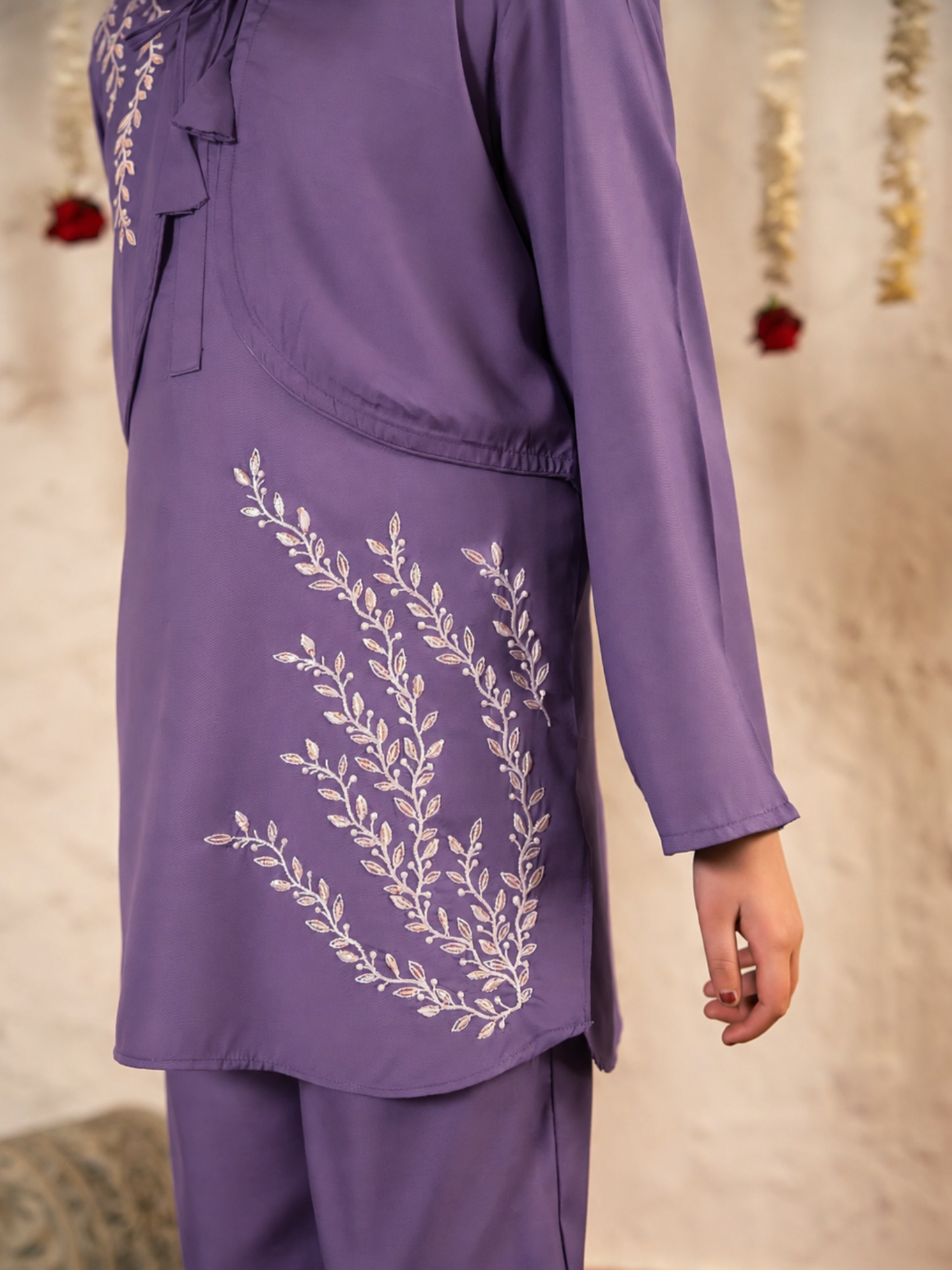 Velvour Girls Blended Satin Embroidered Stitched 2-Piece Suit-VG179-B
