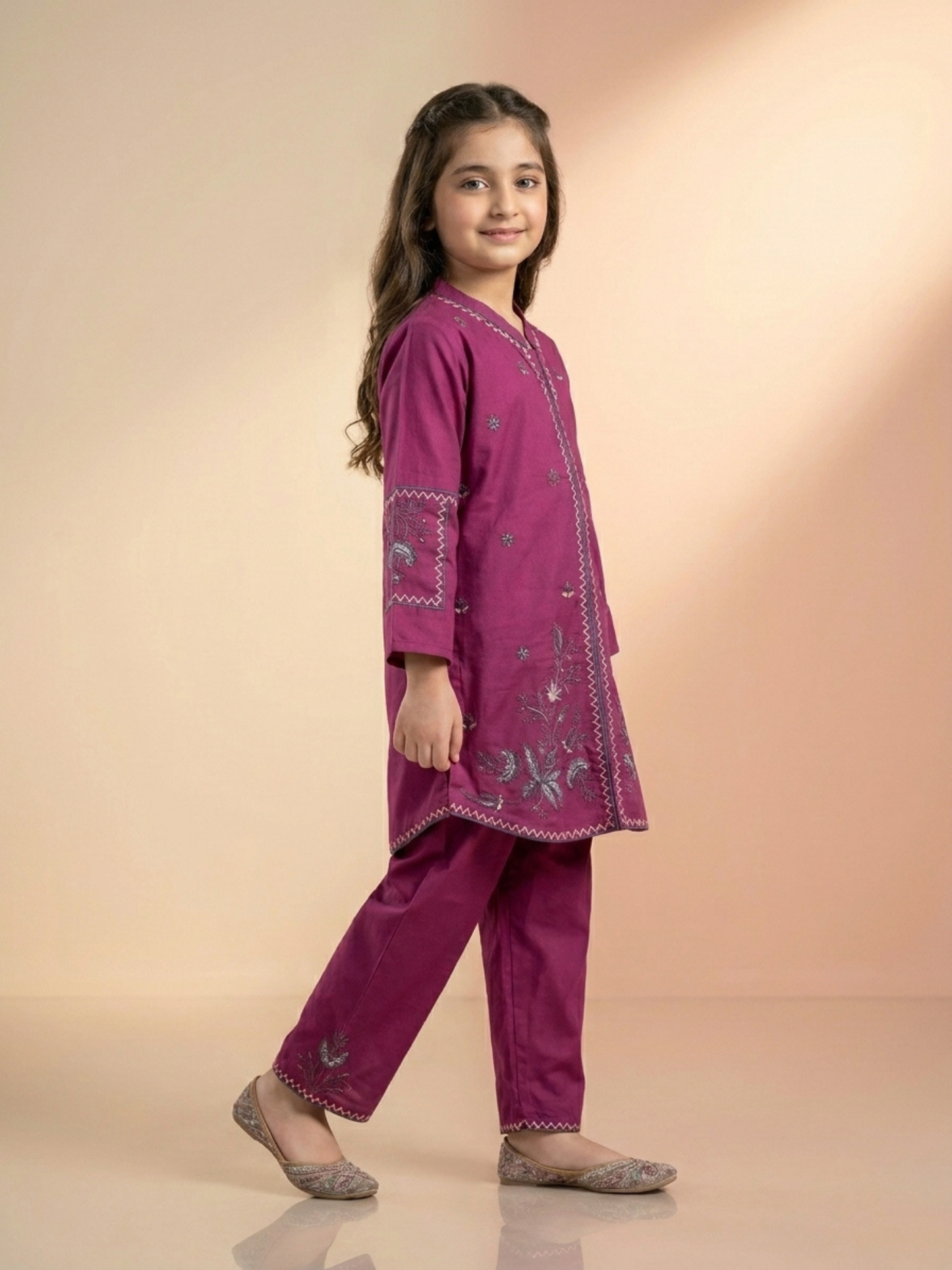 Velvour Girls Cotton Embroidered Co-Ord Set-VG209-A