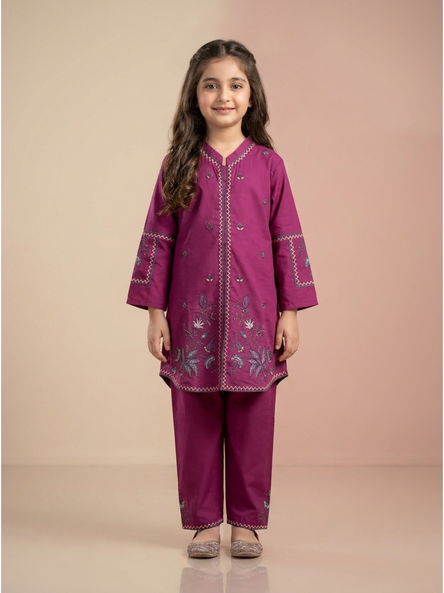Velvour Girls Cotton Embroidered Co-Ord Set-VG209-A