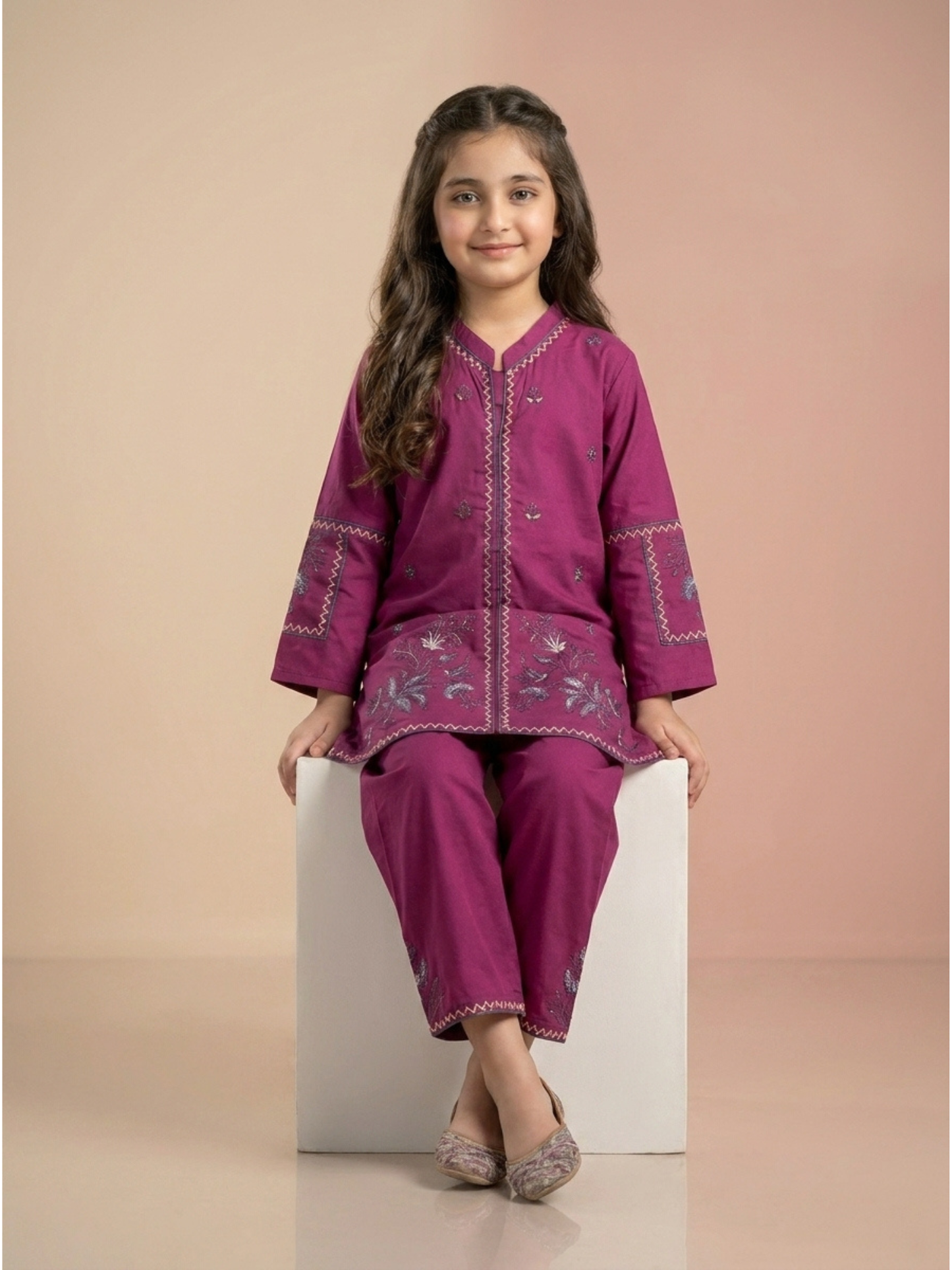 Velvour Girls Cotton Embroidered Co-Ord Set-VG209-A
