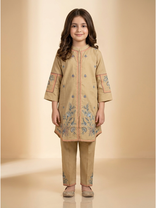 Velvour Girls Cotton Embroidered Co-Ord Set-VG209-B