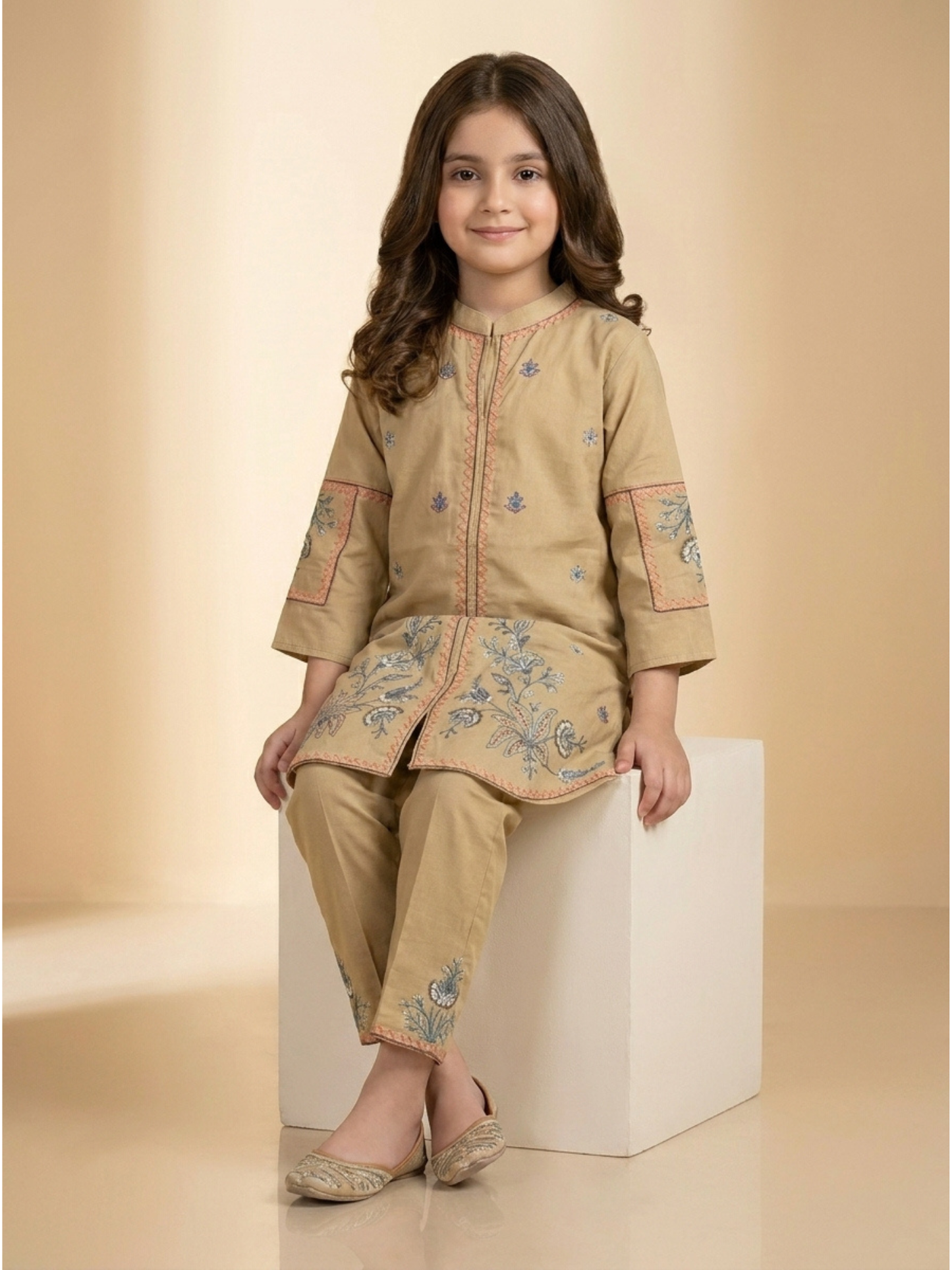 Velvour Girls Cotton Embroidered Co-Ord Set-VG209-B