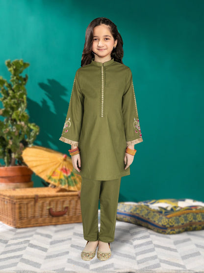 Velvour Girls Cotton Embroidered Stitched 2-Piece Suit-VG73-B