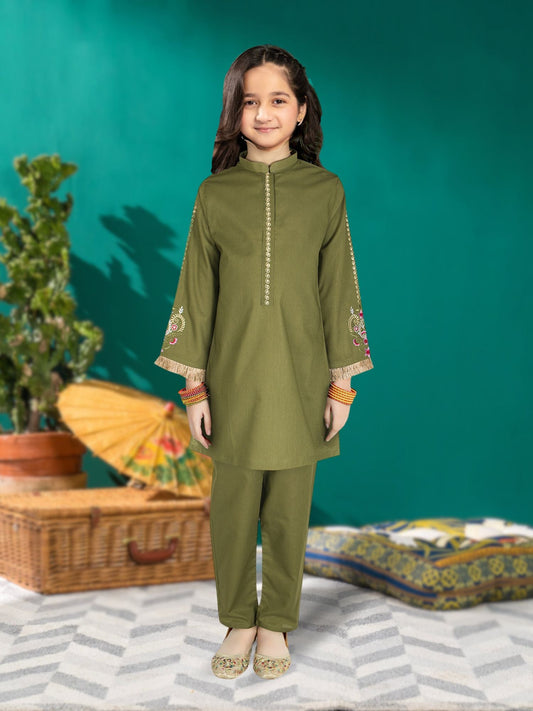 Velvour Girls Cotton Embroidered Stitched 2-Piece Suit-VG73-B