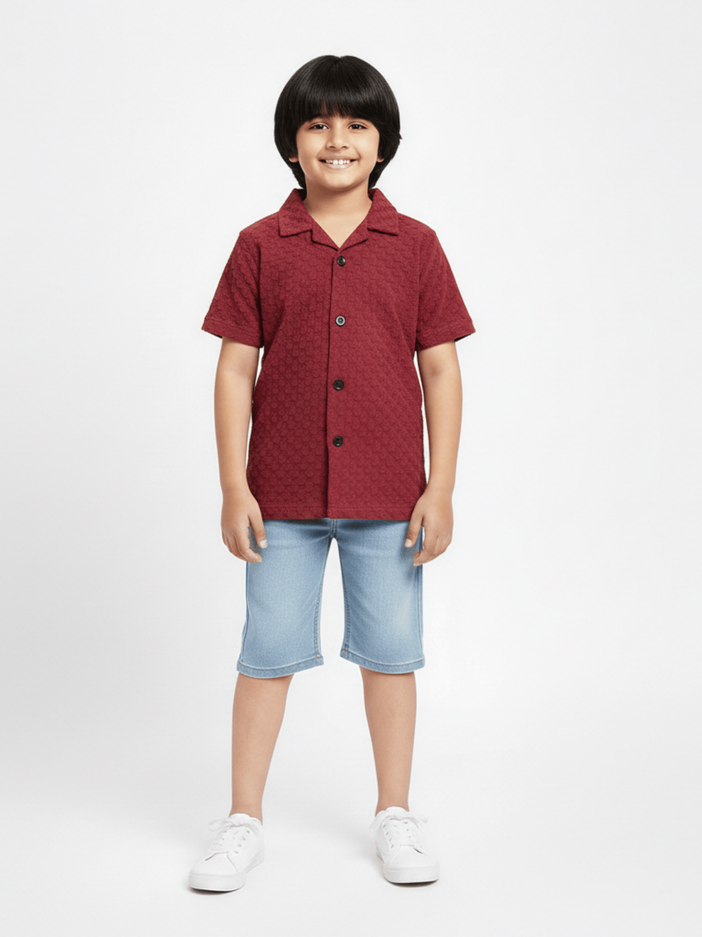 Velvour Boys Popcorn Casual Shirt-VP21-A-Maroon