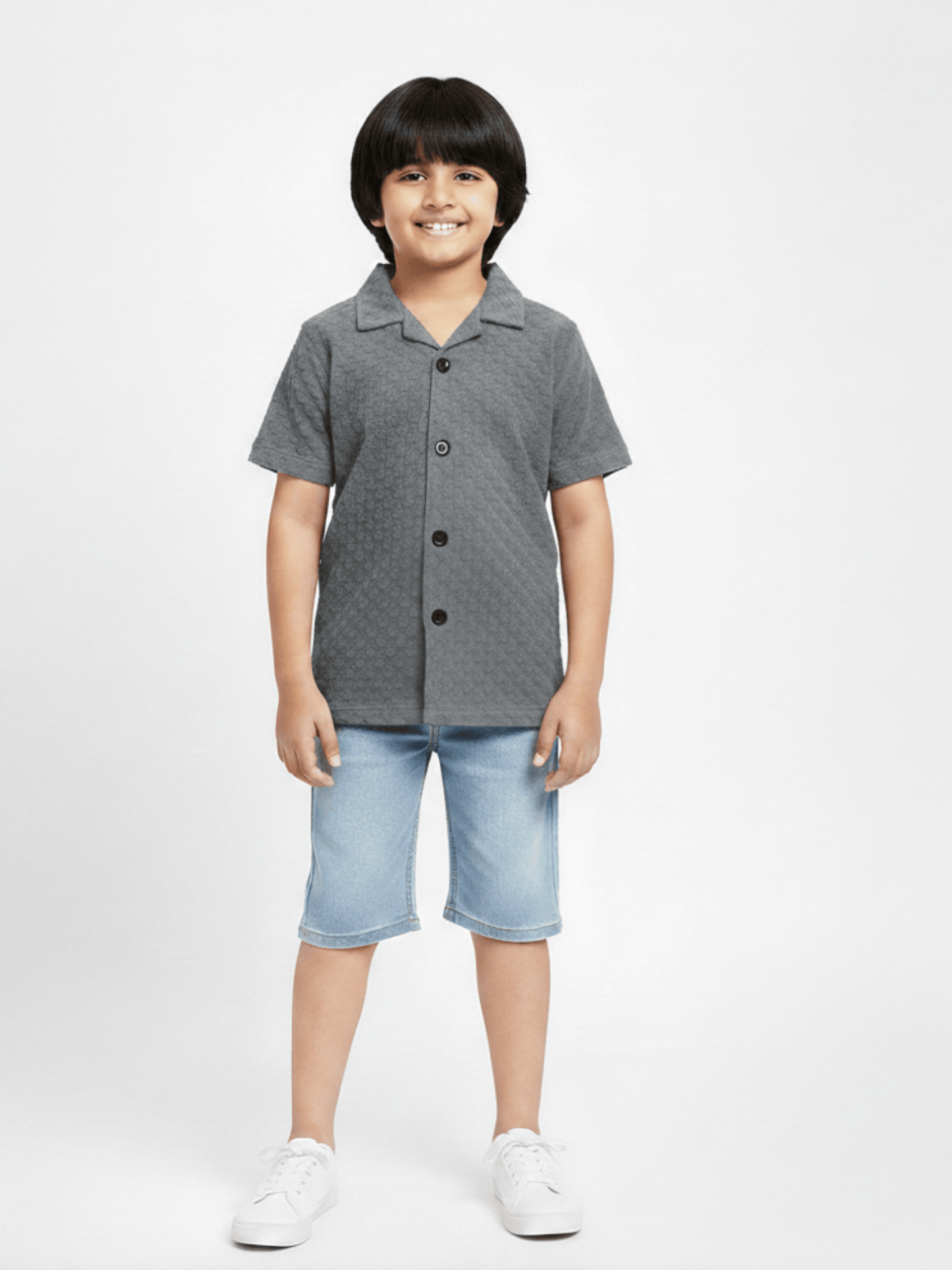 Velvour Boys Popcorn Casual Shirt-VP21-C-Grey