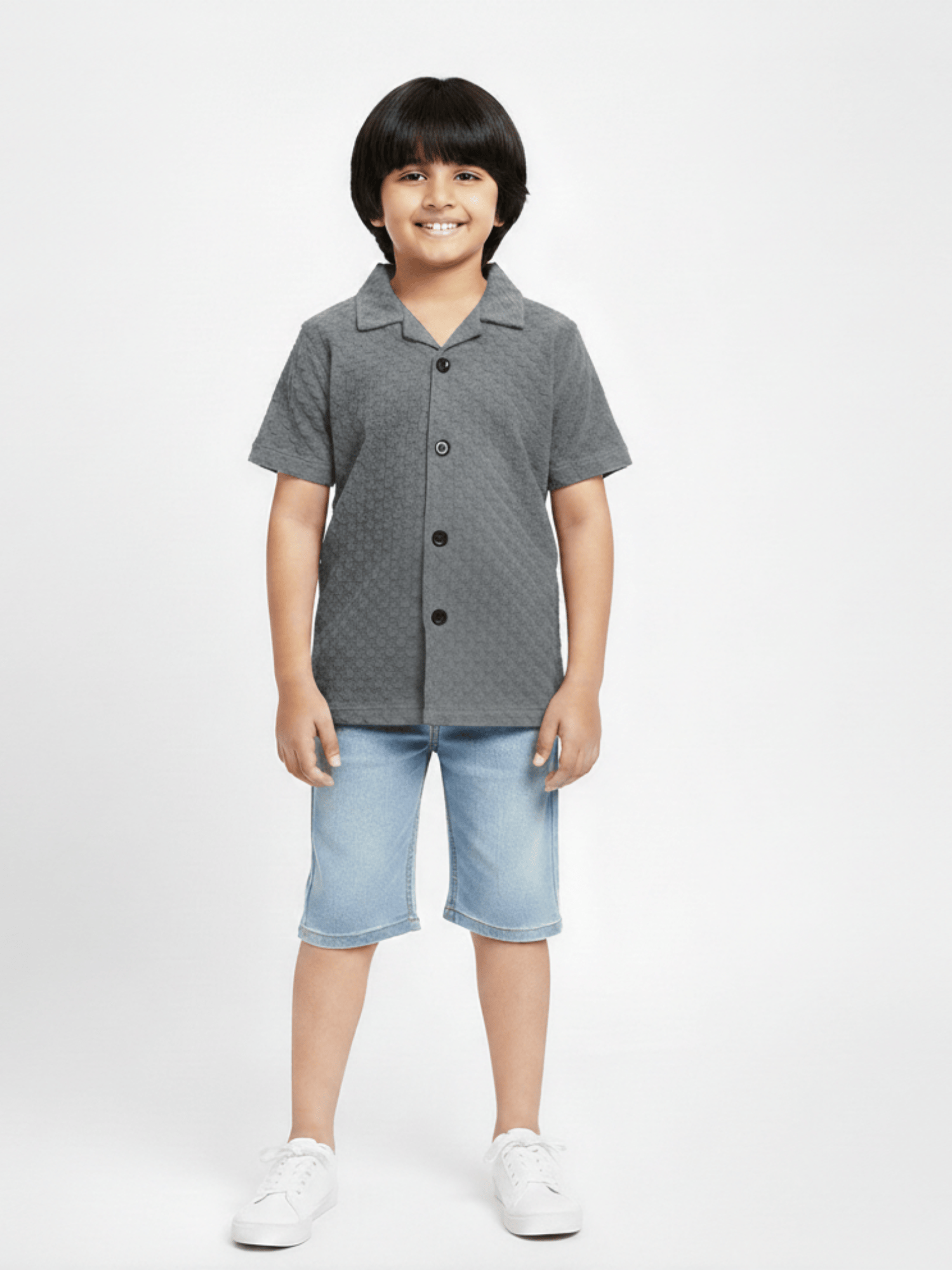 Velvour Boys Popcorn Casual Shirt-VP21-C-Grey