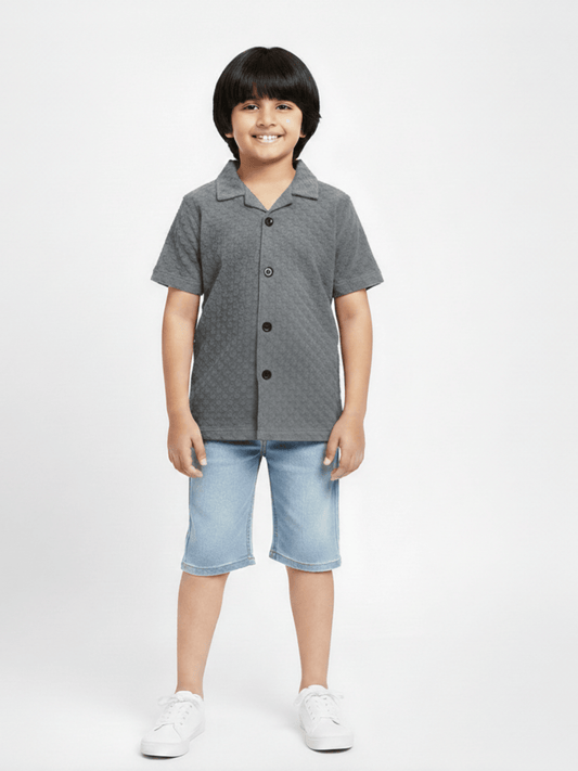 Velvour Boys Popcorn Casual Shirt-VP21-C-Grey