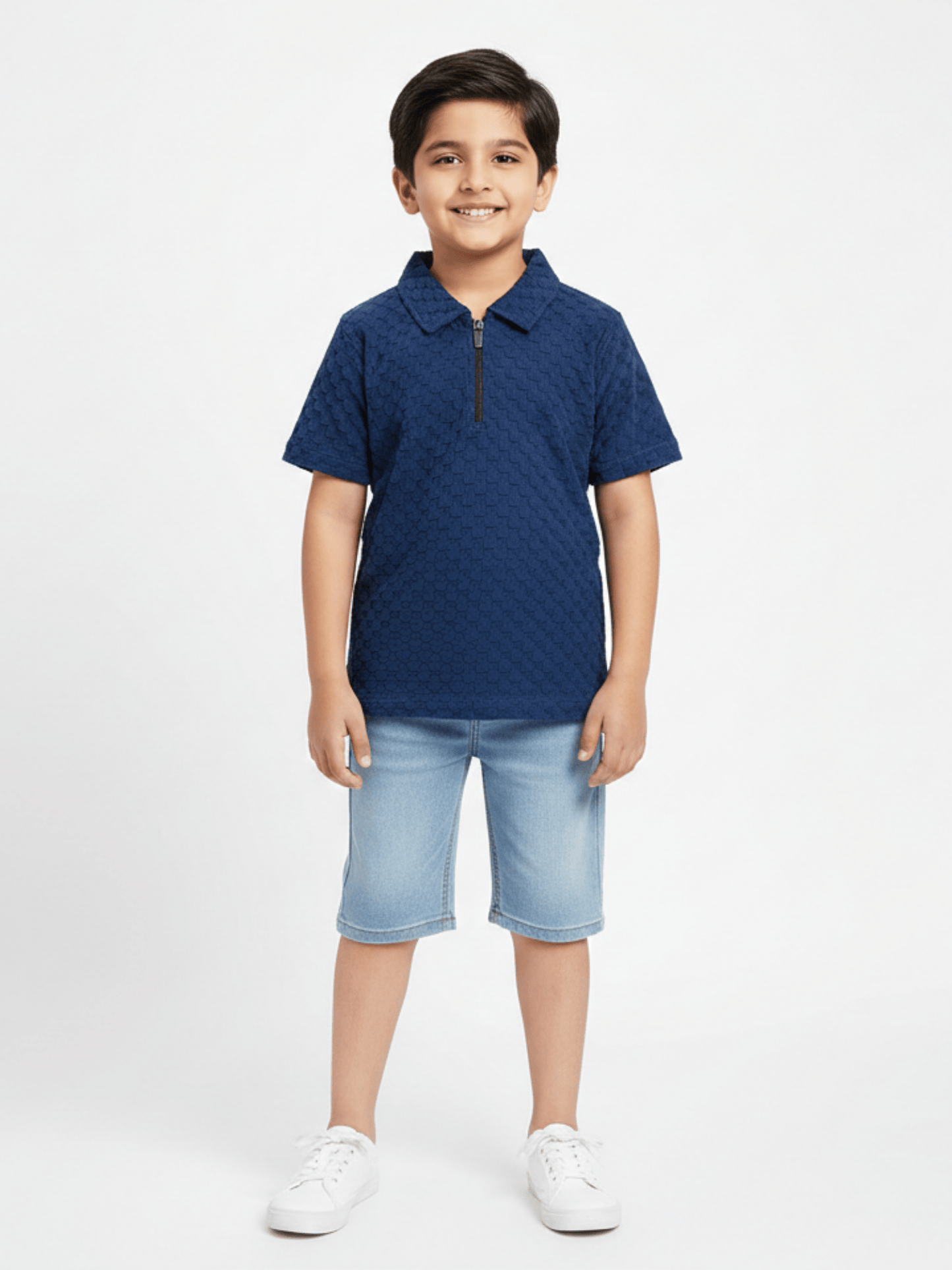 Velvour Boys Popcorn Polo Shirt-VP22-C-Blue