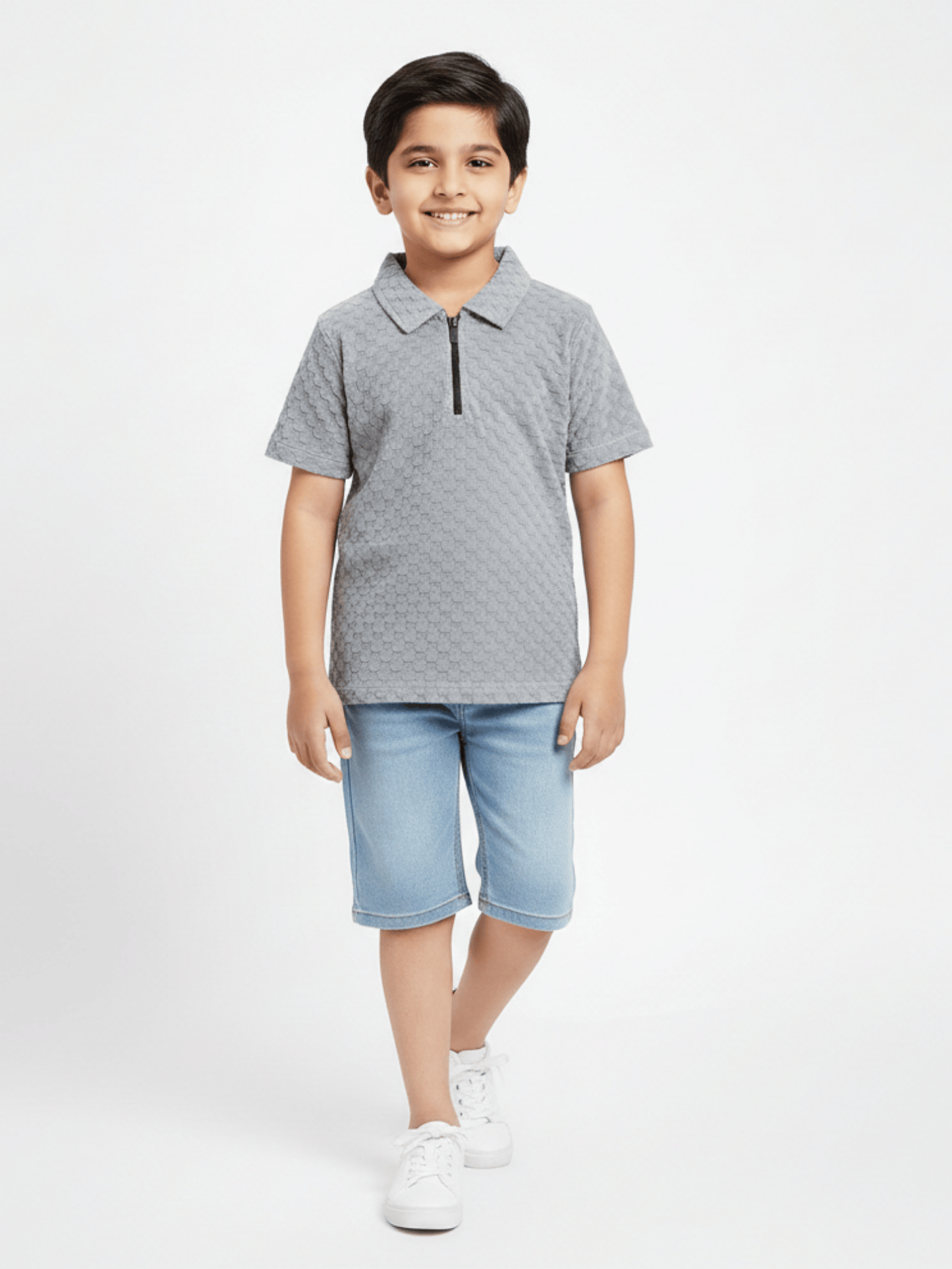 Velvour Boys Popcorn Polo Shirt-VP22-B-Grey