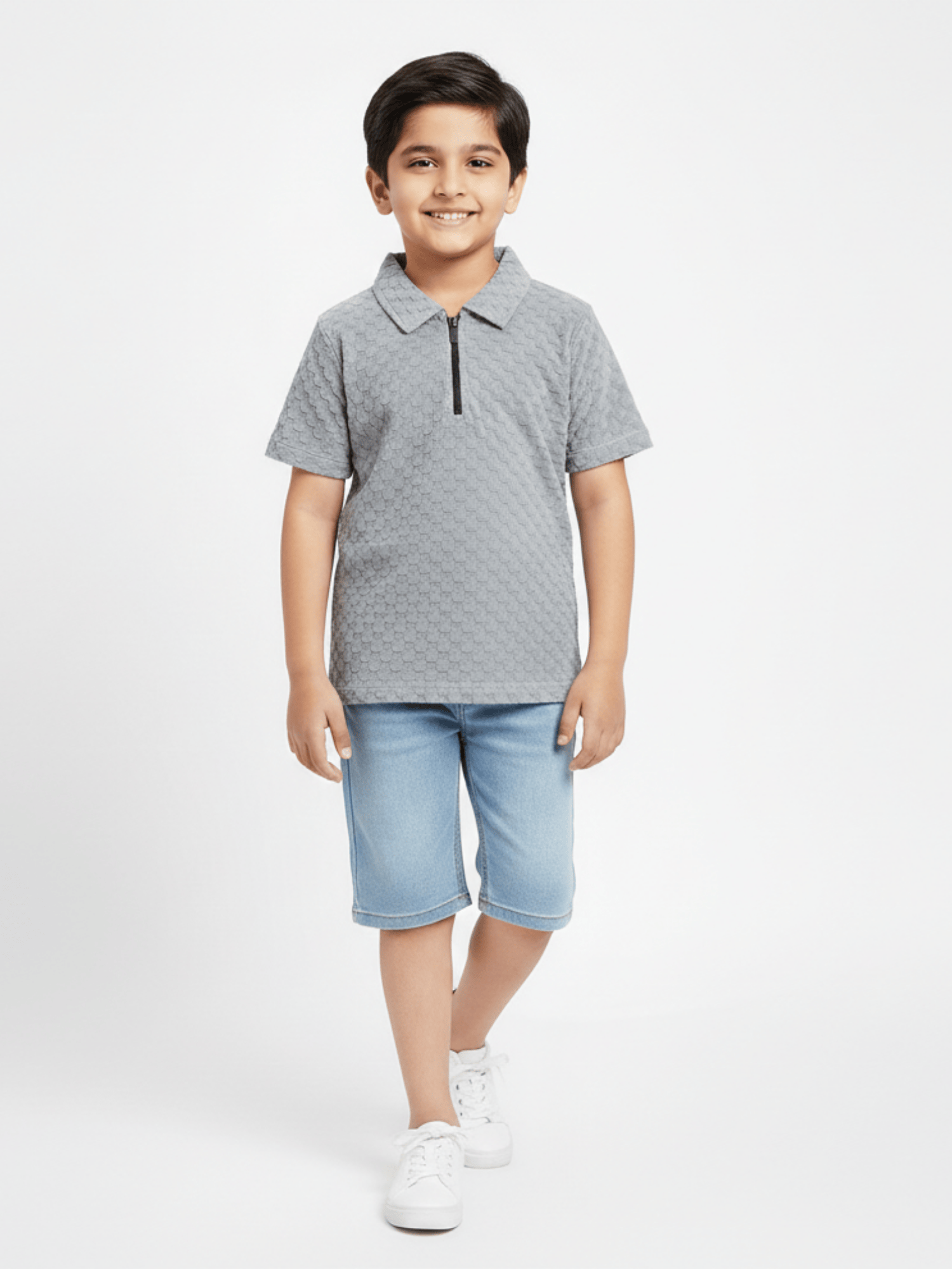 Velvour Boys Popcorn Polo Shirt-VP22-B-Grey