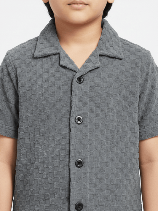 Velvour Boys Popcorn Casual Shirt-VP21-C-Grey
