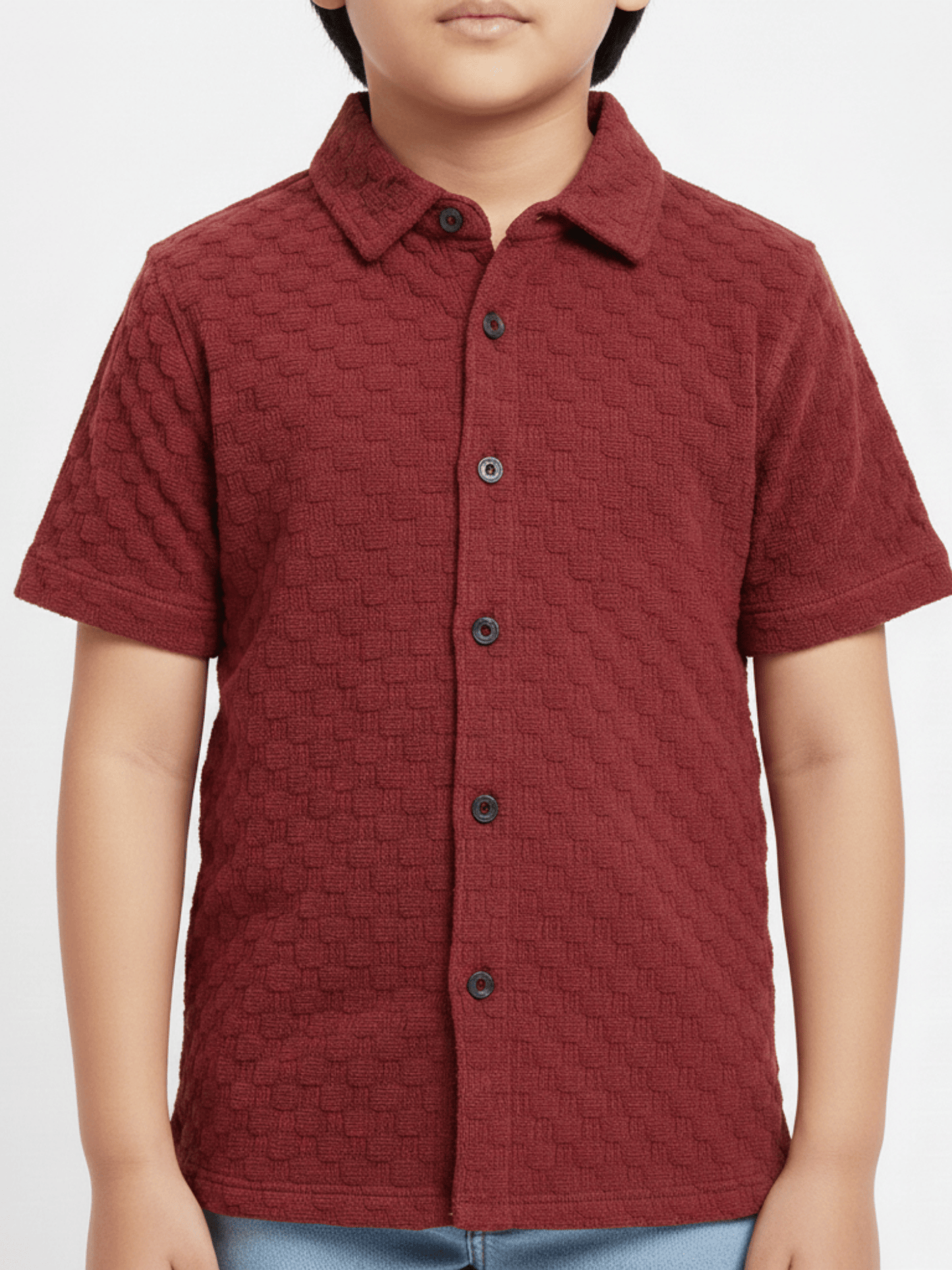 Velvour Boys Popcorn Casual Shirt-VP21-A-Maroon
