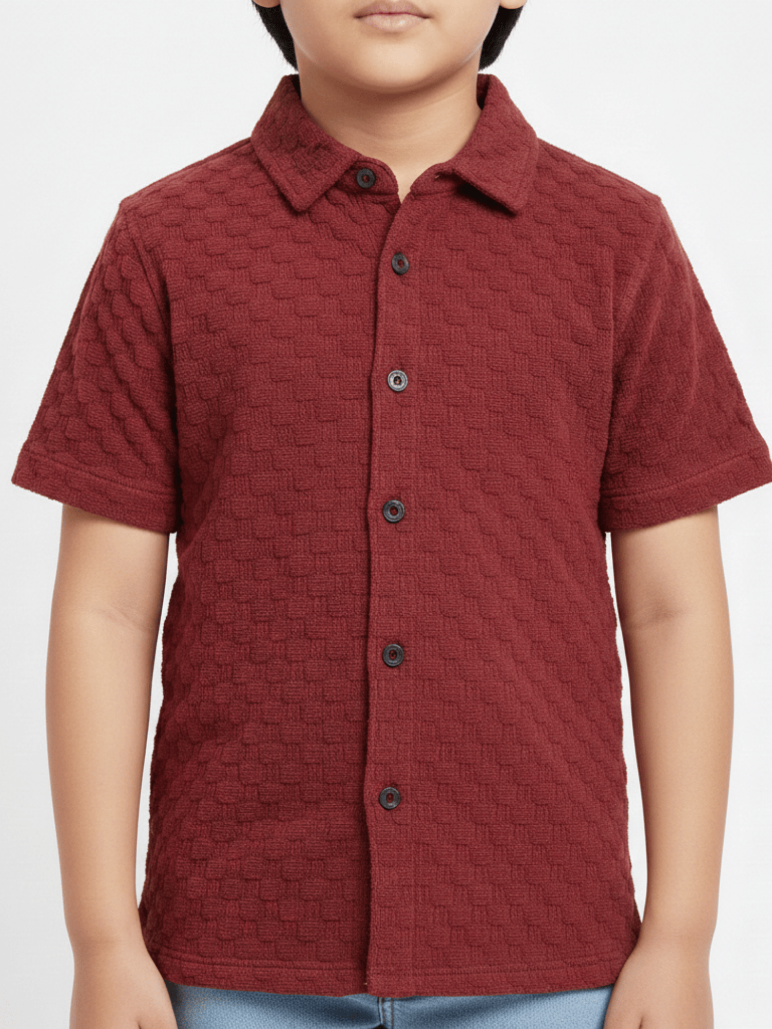 Velvour Boys Popcorn Casual Shirt-VP21-A-Maroon