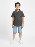 Velvour Boys Popcorn Zip Collar Polo Shirt-VP22-A-charcoal