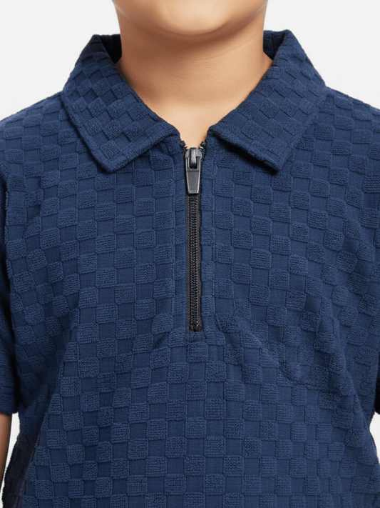 Velvour Boys Popcorn Polo Shirt-VP22-C-Blue