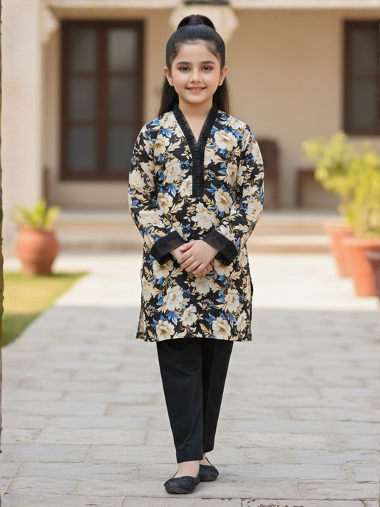 Velvour Girls Cotton Printed Stitched 2-Piece Suit-VG189-A