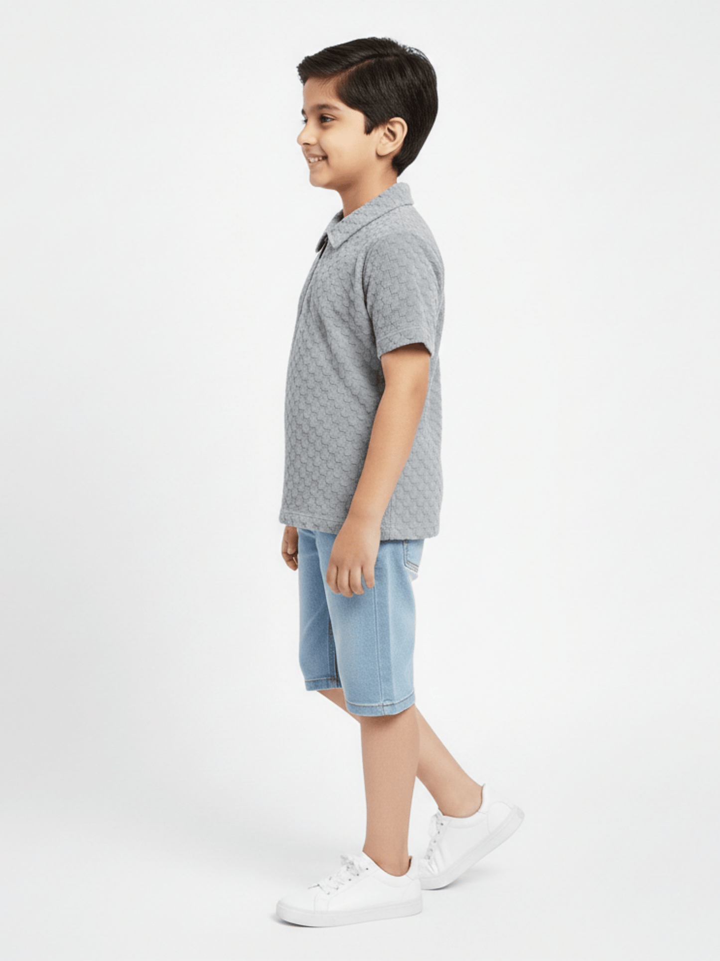 Velvour Boys Popcorn Polo Shirt-VP22-B-Grey