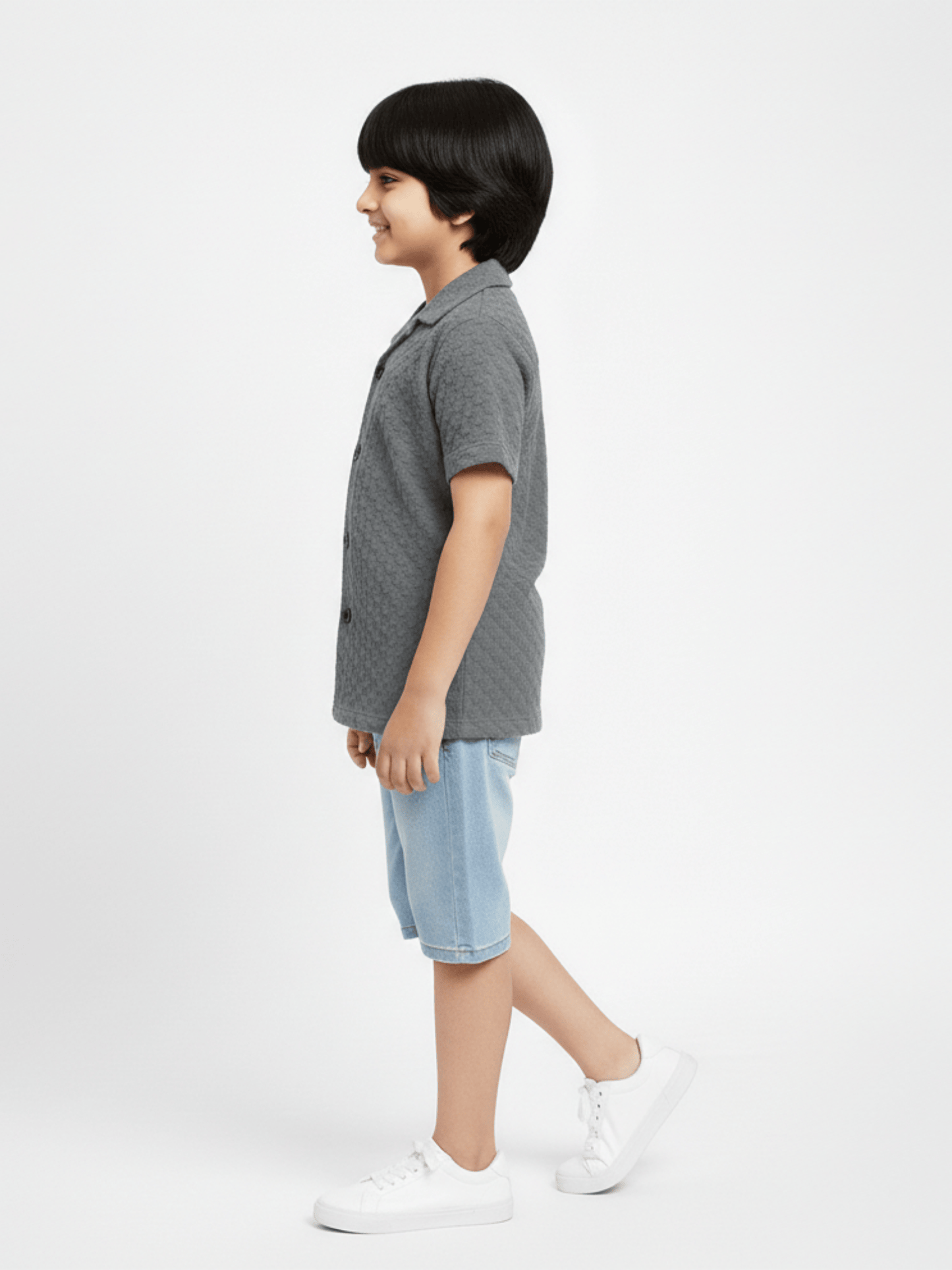 Velvour Boys Popcorn Casual Shirt-VP21-C-Grey