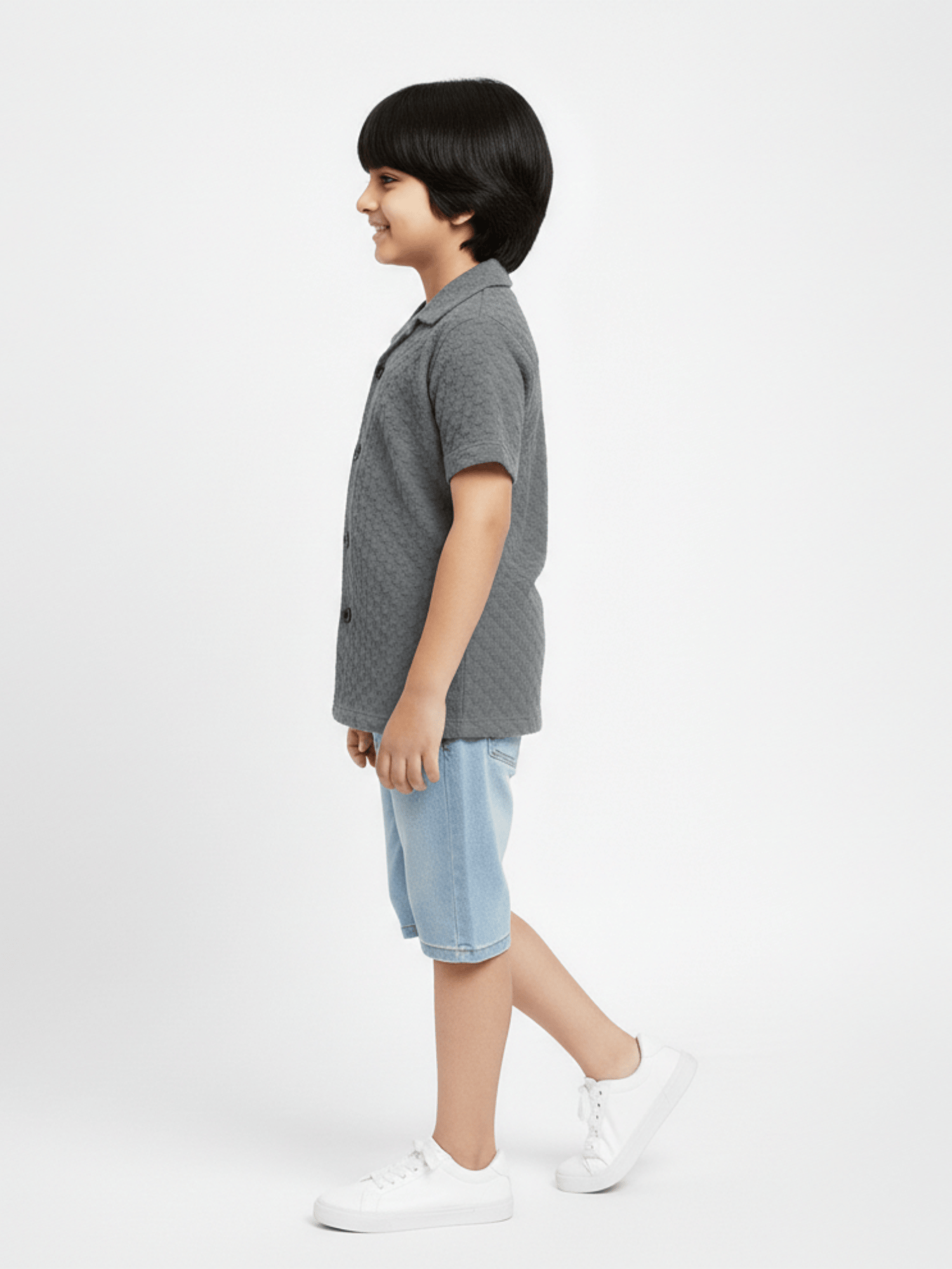 Velvour Boys Popcorn Casual Shirt-VP21-C-Grey